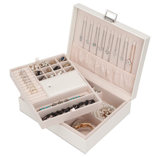 Jewelry Box, Jewelry Organizer Double Layer Jewelry Case Travel Jewelry Storage Organizer for Women Girls Gift/Green