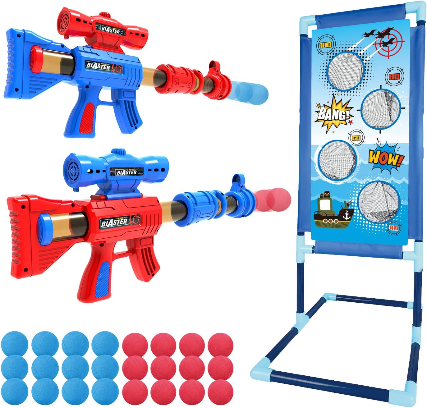 YEEBAY Shooting Game Toy for Age 6, 7, 8,9,10+ Years Old Kids, Boys - 2pk Air Guns & Shooting Target & 24 Foam Balls - Ideal Gift - Compatible with Toy Guns
