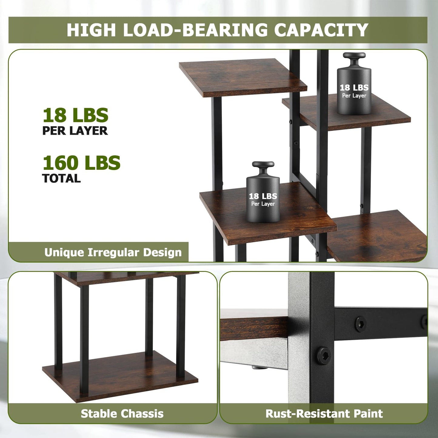 TC-HOMENY Plant Stand Indoor with Grow Lights, 7 Tiered Metal Plant Shelf, 45" Tall Irregular Plant Stand for Indoor Plants, Plants Flower Holder, Plant Shelf Display Rack for Patio, Living Room