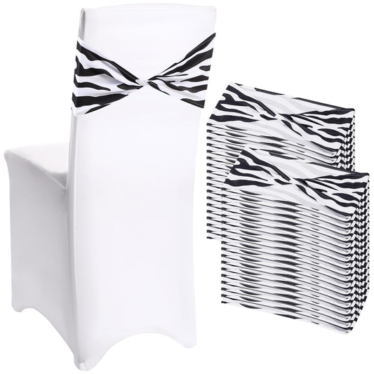 Newwiee 36 Pcs Spandex Chair Bands Animal Print Elastic Chair Sashes Bow Polyester Chair Cover Bands Ties Without Buckle for Animal Safari Jungle Theme Party Birthday Decor (Zebra Stripe)