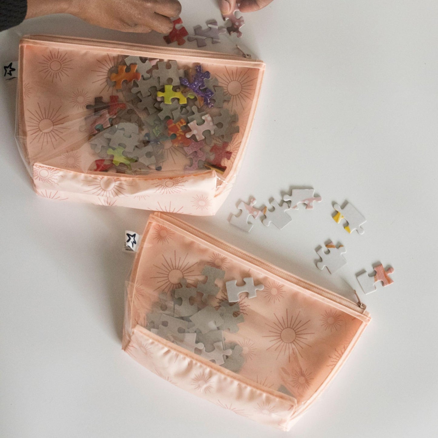 Tiny Twinkle Mess-proof Travel Bags, Airline Compliant, Zipper Closure, Clear Front Pouch, Diaper Bag Packing, Toiletry or Cosmetics Organizer 2 Pack Set (Boho Rainbow)