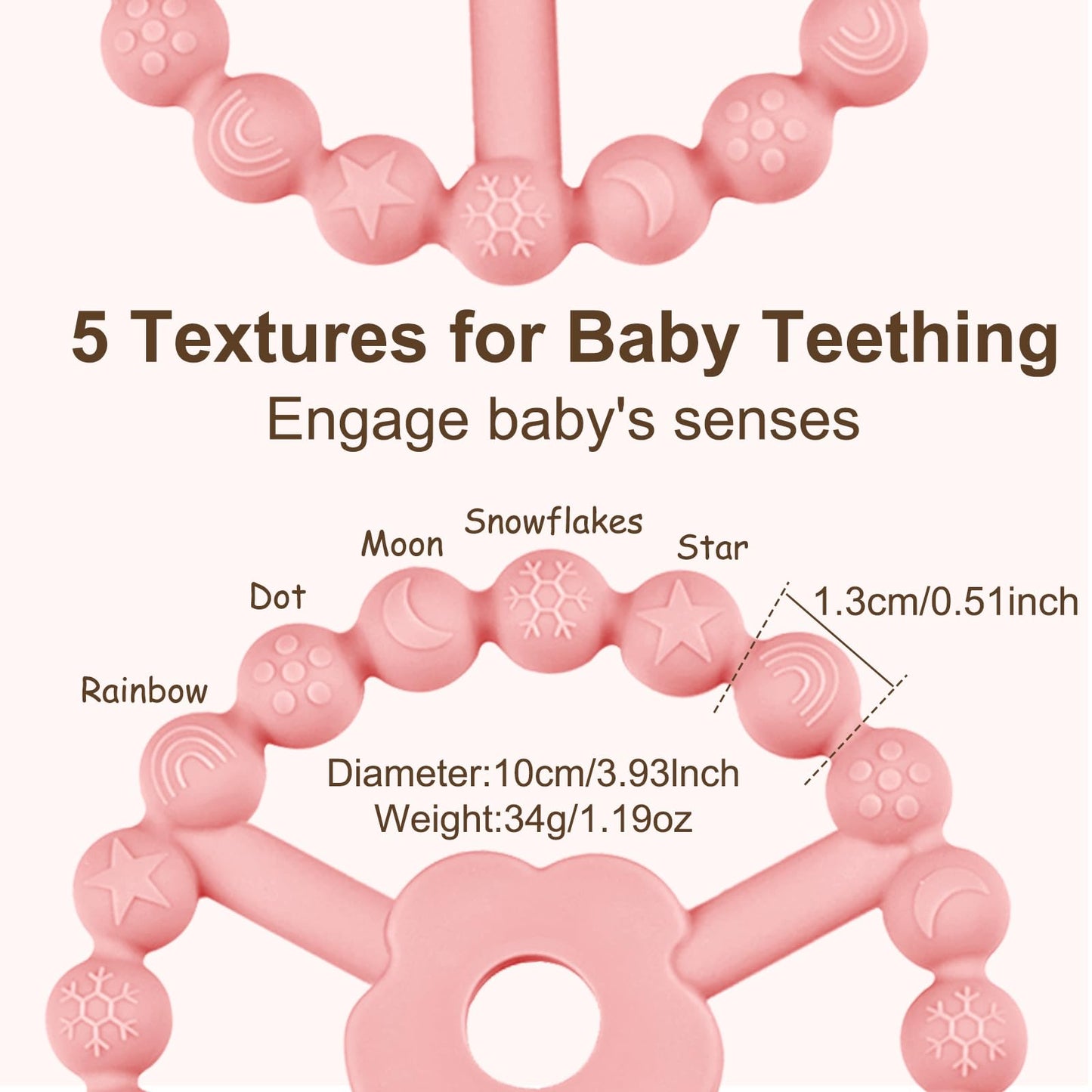 duludulu 4 Pack Silicone Baby Teething Toys, Teething Rings for Babies 0-6 6-12 Months Newborn Baby Teethers Girl Relief Soothe Baby's Gums Infant Toys Gifts Baby Girls Boys Sweet Pink