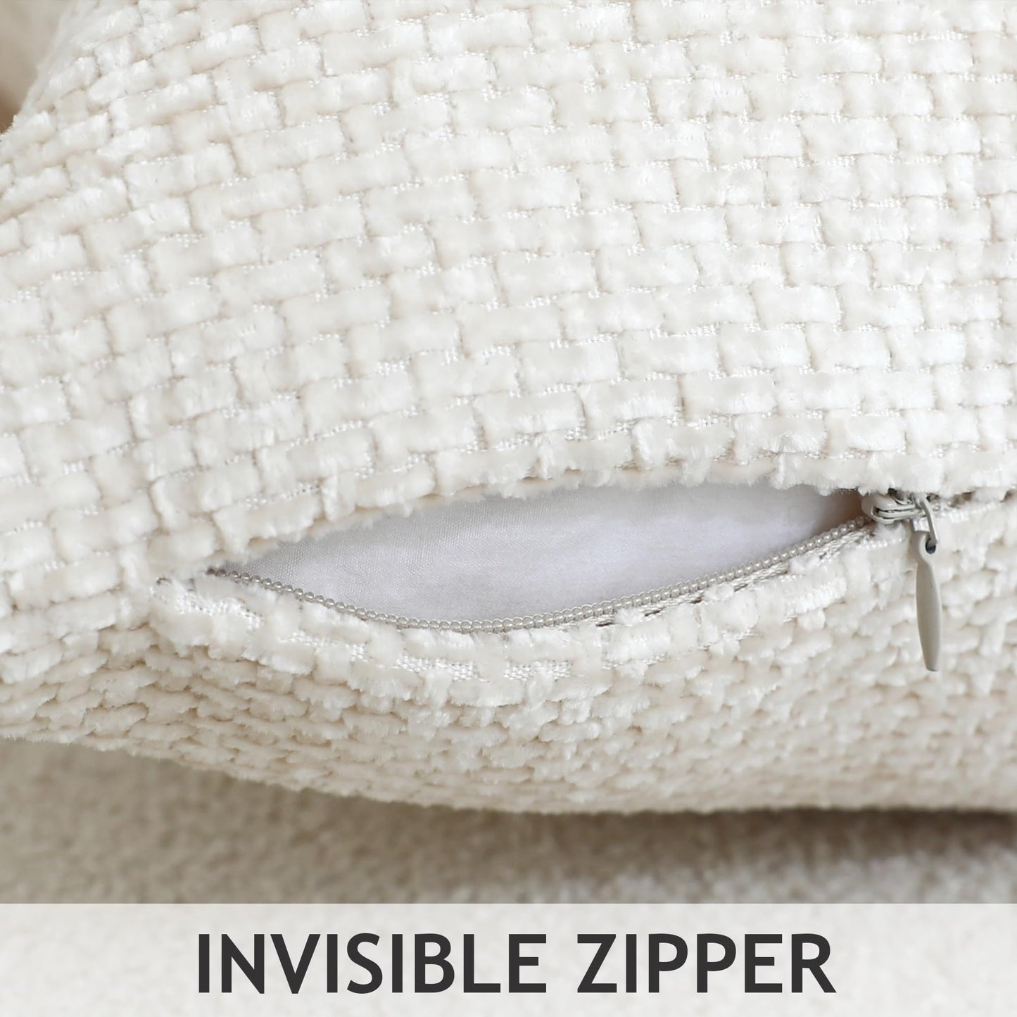 Stellhome Pack of 2 Woven Textured Decorative Throw Pillow Covers Soft Chenille Accent Luxury Cushion Cases for Living Room Couch Bed Sofa Farmhouse Boho Home, 20x20 inch, Cream