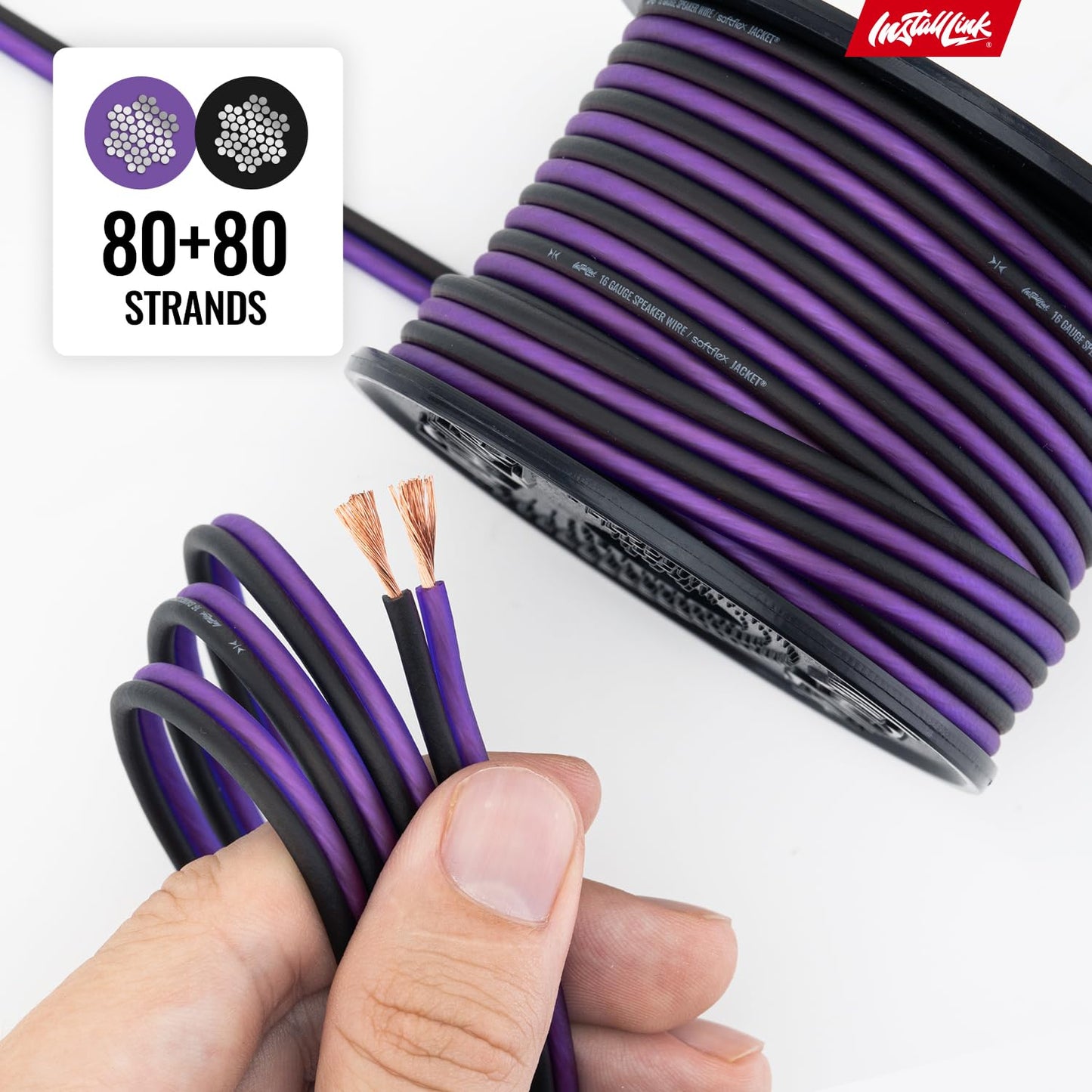 Install Link 16 AWG Gauge Speaker Wire Cable (30 Feet) Stereo, Car or Home Theater, CCA
