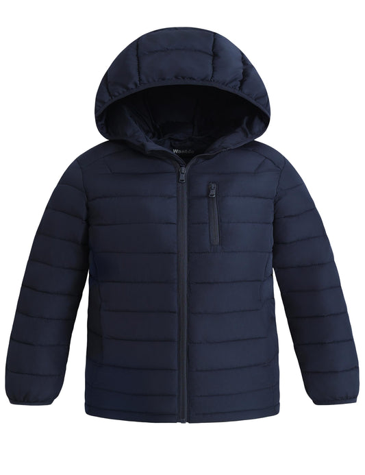 wantdo Boy's Packable Winter Light Jacket Warm Puffer Jacket Hooded Navy 10-12