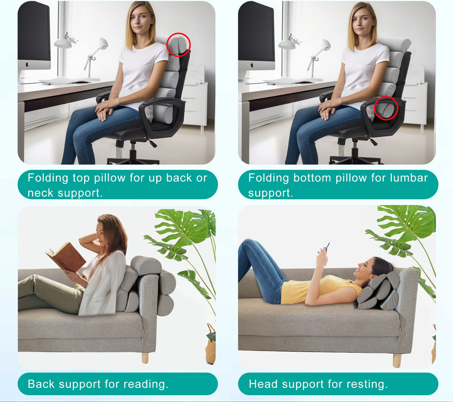 Ergonomic Lumbar Support Pillow for High Back Office Chair - Adjustable 6 Semicircular Back Cushion with Breathable Mesh Cover,Spine Support for Desk/Gaming Chairs, Neck/Upper/Lower Back Pain Relief