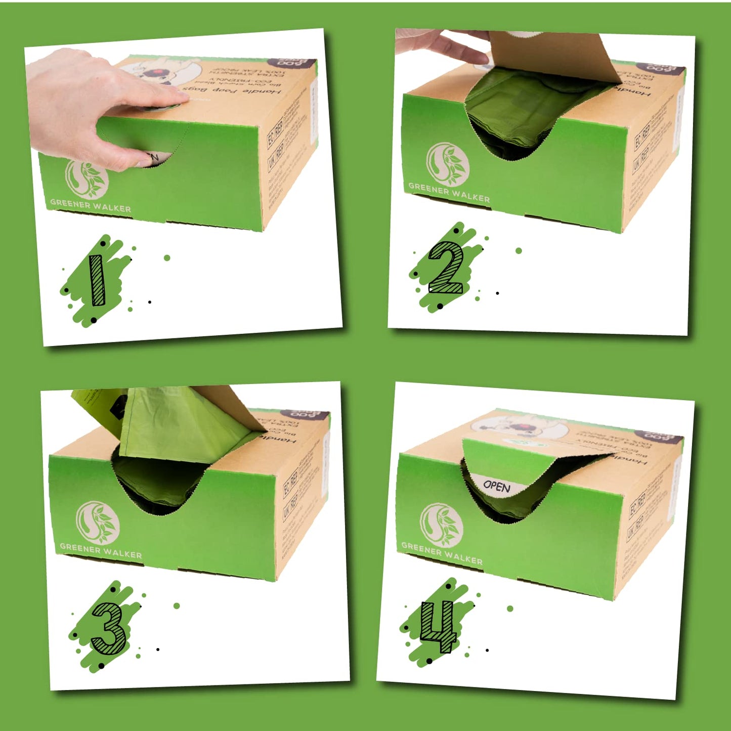 GREENER WALKER Tie Handles Poo Bags for Dog Waste, 600 Doggy Waste Bags Extra Thick Strong 100% Leak-Proof (Green)