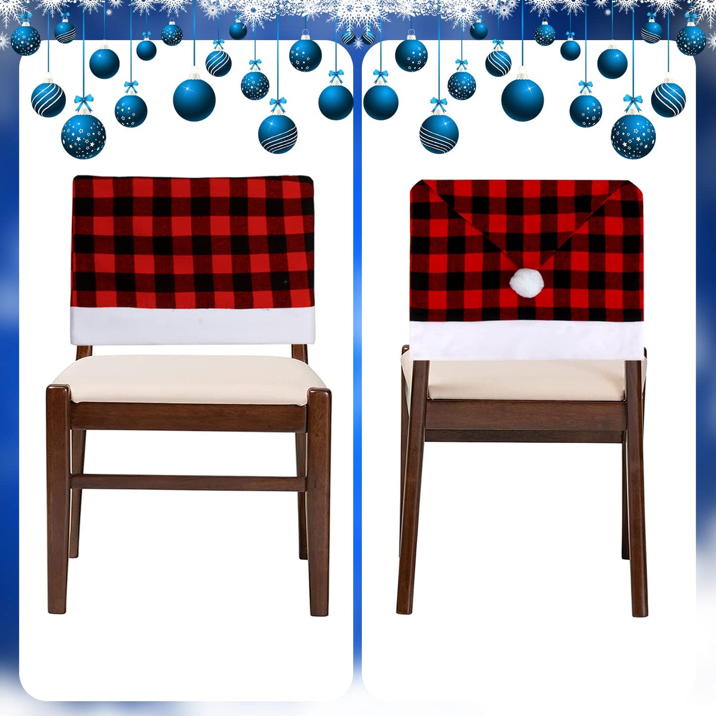 CCINEE 6pcs Christmas Chair Back Cover, Black and Red Grid Chair Slipcovers Hat Buffalo Plaid Christmas Back Covers Christmas Dining Chair Protector Elastic for Dining Room Xmas Party Table Decor…