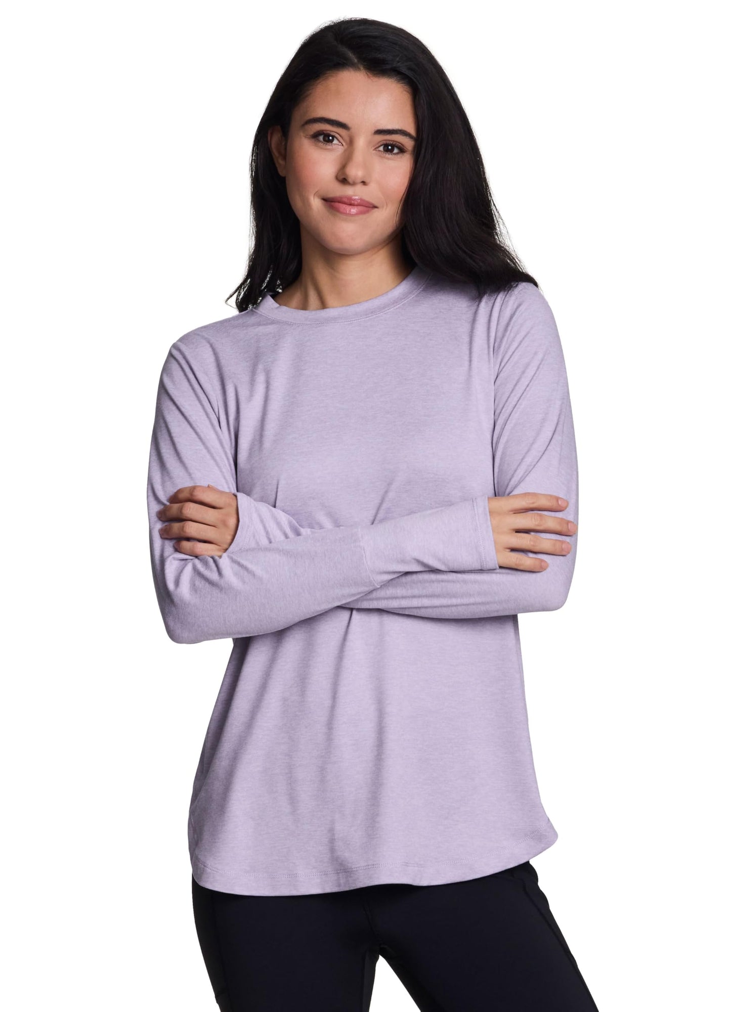 RBX Active Women's Yoga Tunic Super Soft Long Sleeve Crewneck Tee Thistle Purple Heather XS