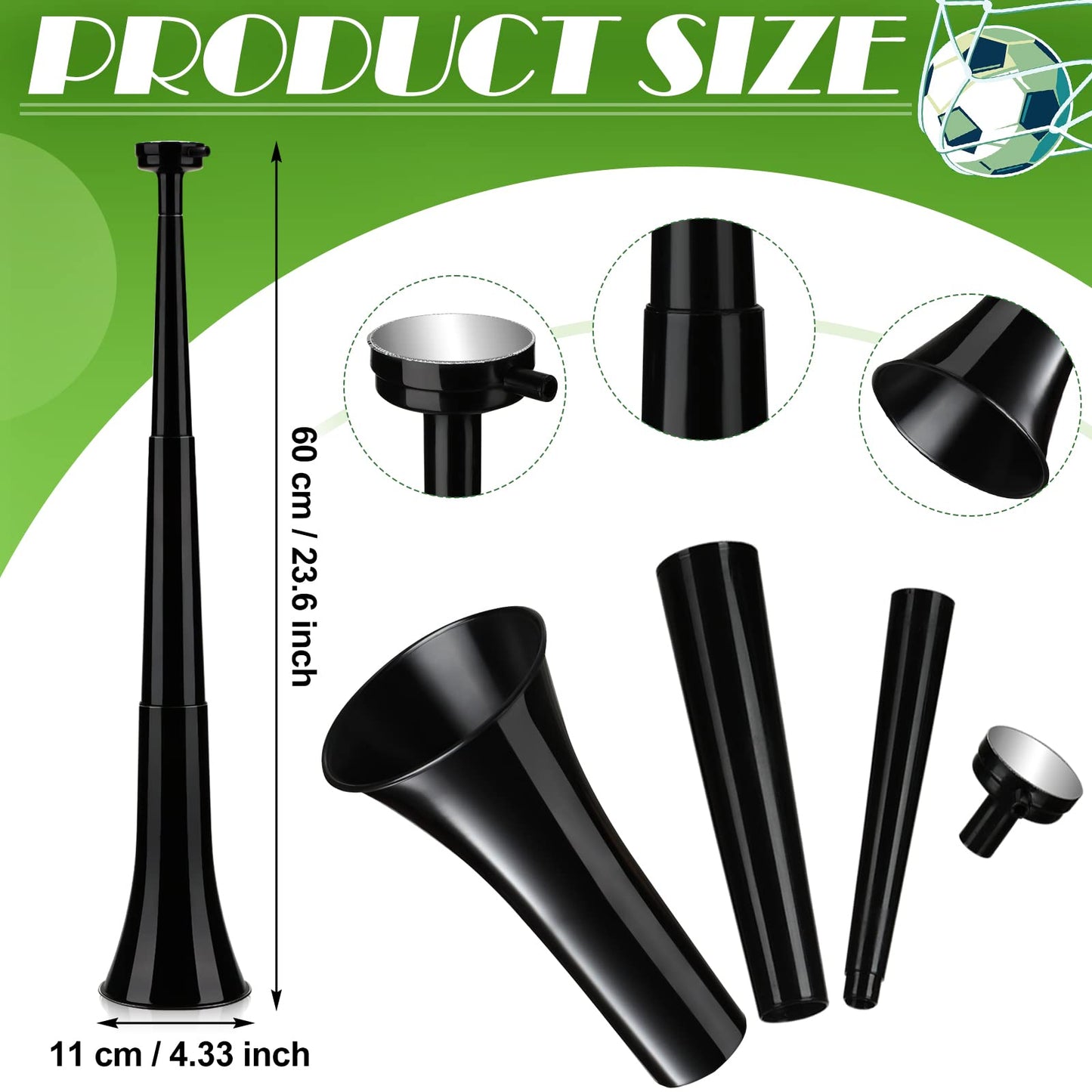 4 Pcs Vuvuzelas Soccer Horn Collapsible Stadium Hockey Blow Stadium Noise Maker Loud Sound Handheld Sports Horn Noisemaker for Sports Events Parties Accessories