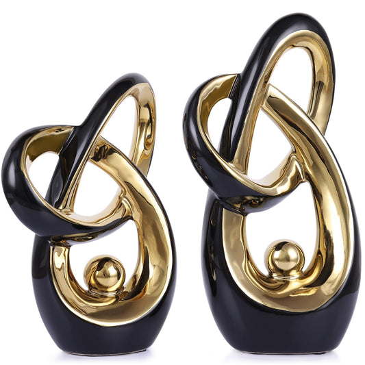 LINYTHER Black and Gold Decor Desk Sculpture Home Decor Large, Abstract Modern Art Gold Knot Knick Knacks for Shelves, Coffee Table Dining Table, Mantle Cabinet TV Stand Christmas Centerpiece