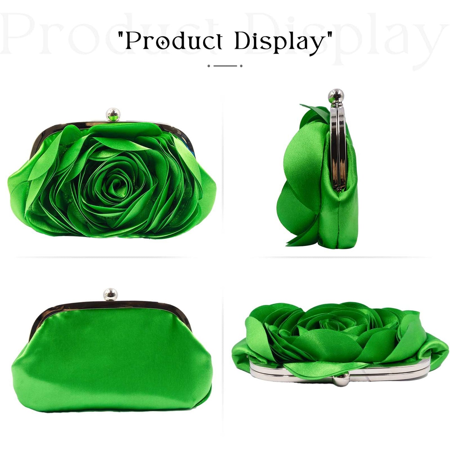 Little Floral Clutch Purse for Women - Elegant Rose Petal Evening Bag with Detachable Chain for Wedding, Gala, Prom, Green