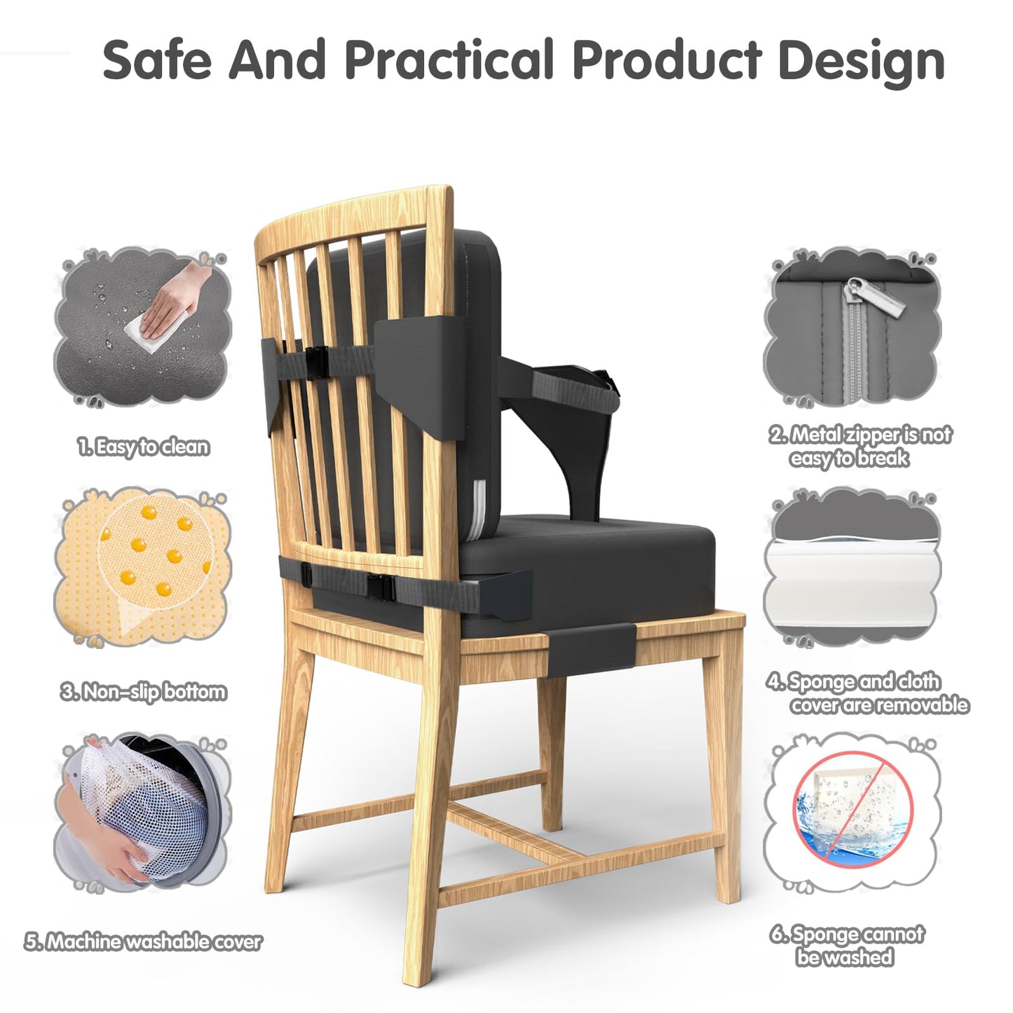 Toddler Booster Seat for Dining Table,Booster Seat for Kitchen Chair with Extended Straps,2PCS Portable with Safety Buckles,Suitable for Kids Aged 3-12 in Restaurants