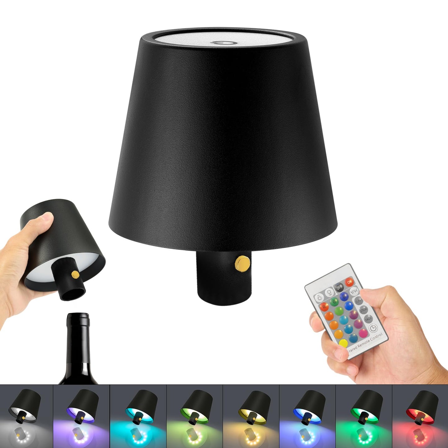 Wine Bottle Lights,2025 Upgraded Bottle Lamp,Rechargeable Wireless Bottle Light with Remote, RGBW Multicolor+3 Color Temperature Wine Battery Light for Bar, Bedside, Restaurant (Black, 1 Pack)