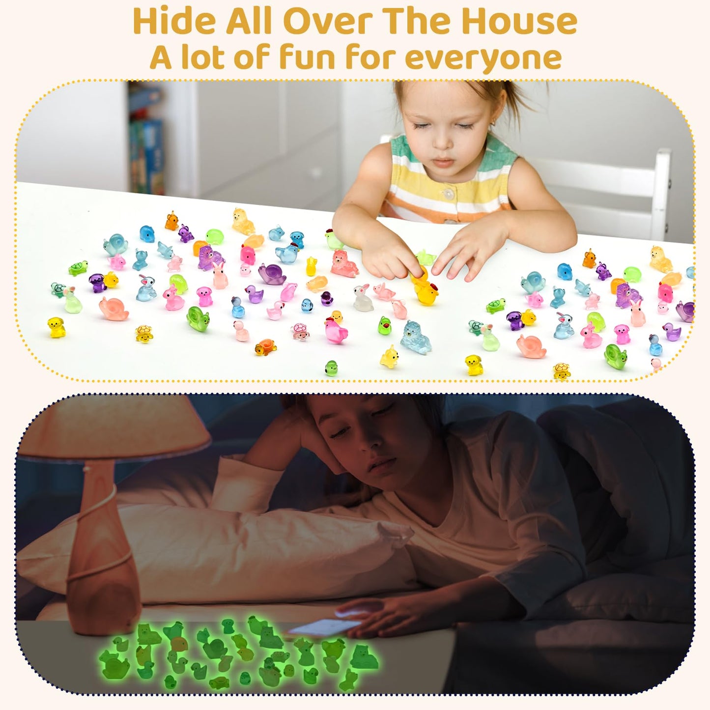 120PCS Luminous Mini Resin Animals Tiny Animals Figures to Hide, Mini Ducks Chicken Rabbits Glow in The Dark Miniature Fairy Garden Accessories, Landscape Dollhouse Decor Aquarium Potted Decoration