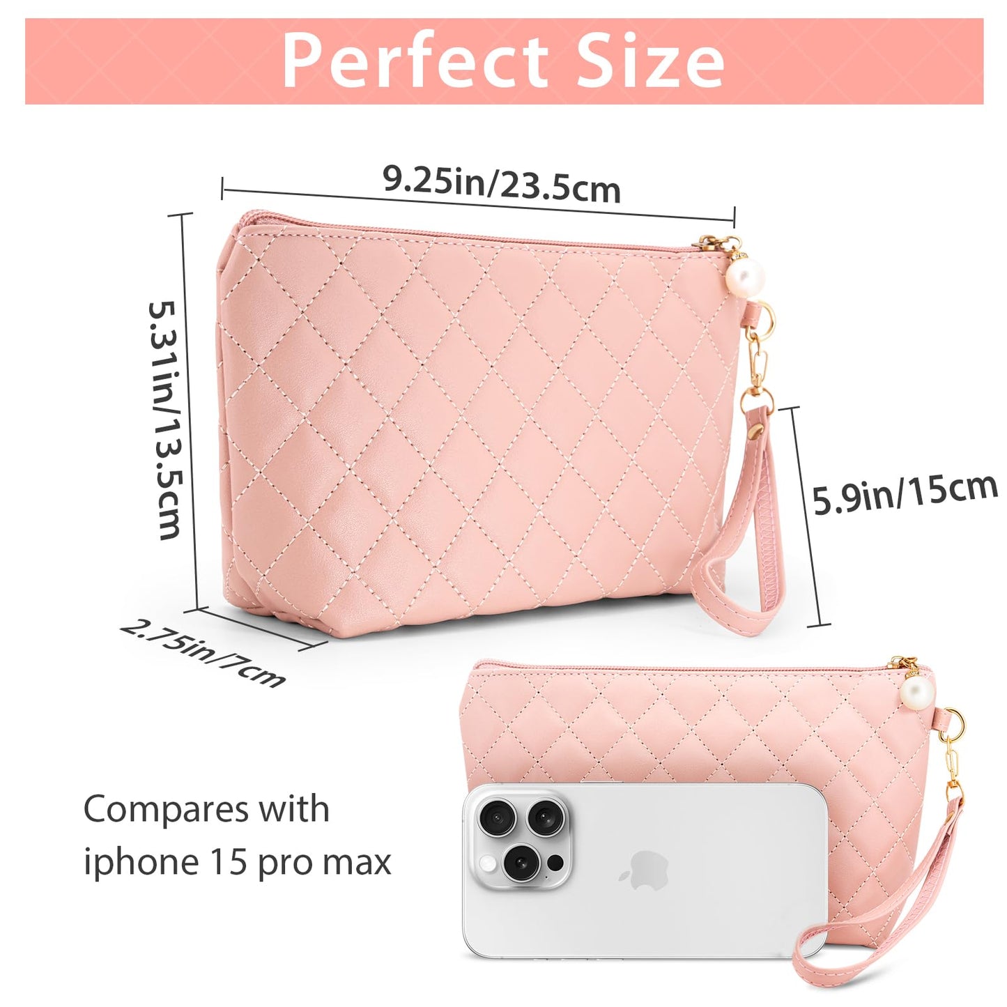 Younpy Wallet with Strap Wristlet Purses for Women Quilted Envelope Clutch Wristlet Wallet Pink Clutch Purses Ladies Handbag with Strap Evening Bag Pink