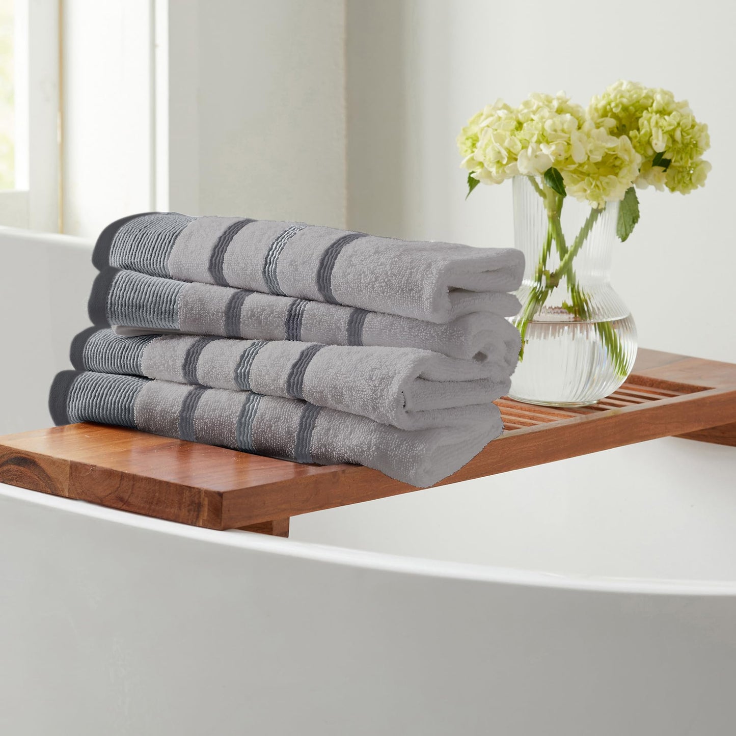 Decorative Hand Towel Set - Luxury Cotton 4 Pack 26x16 Hand Towel Set - Luxurious, Ultra-Soft, Durable Towels for Bathroom Decor (Grey)