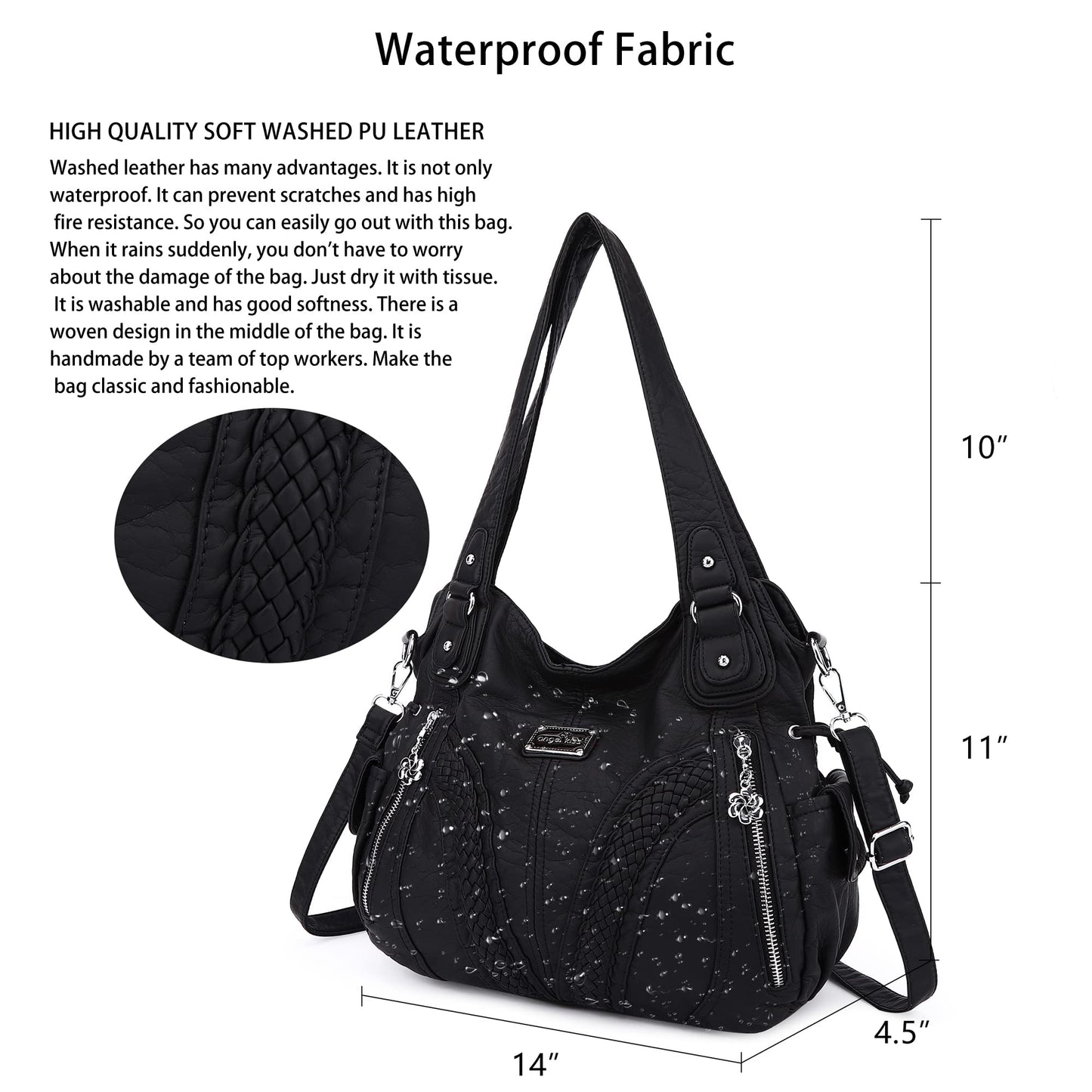 Purses and Handbags Women Fashion Tote Bag Shoulder Bags Top Handle Satchel Purses Washed Synthetic Leather Handbag 1-2#black 13.8 * 4.7 * 11.8 inches