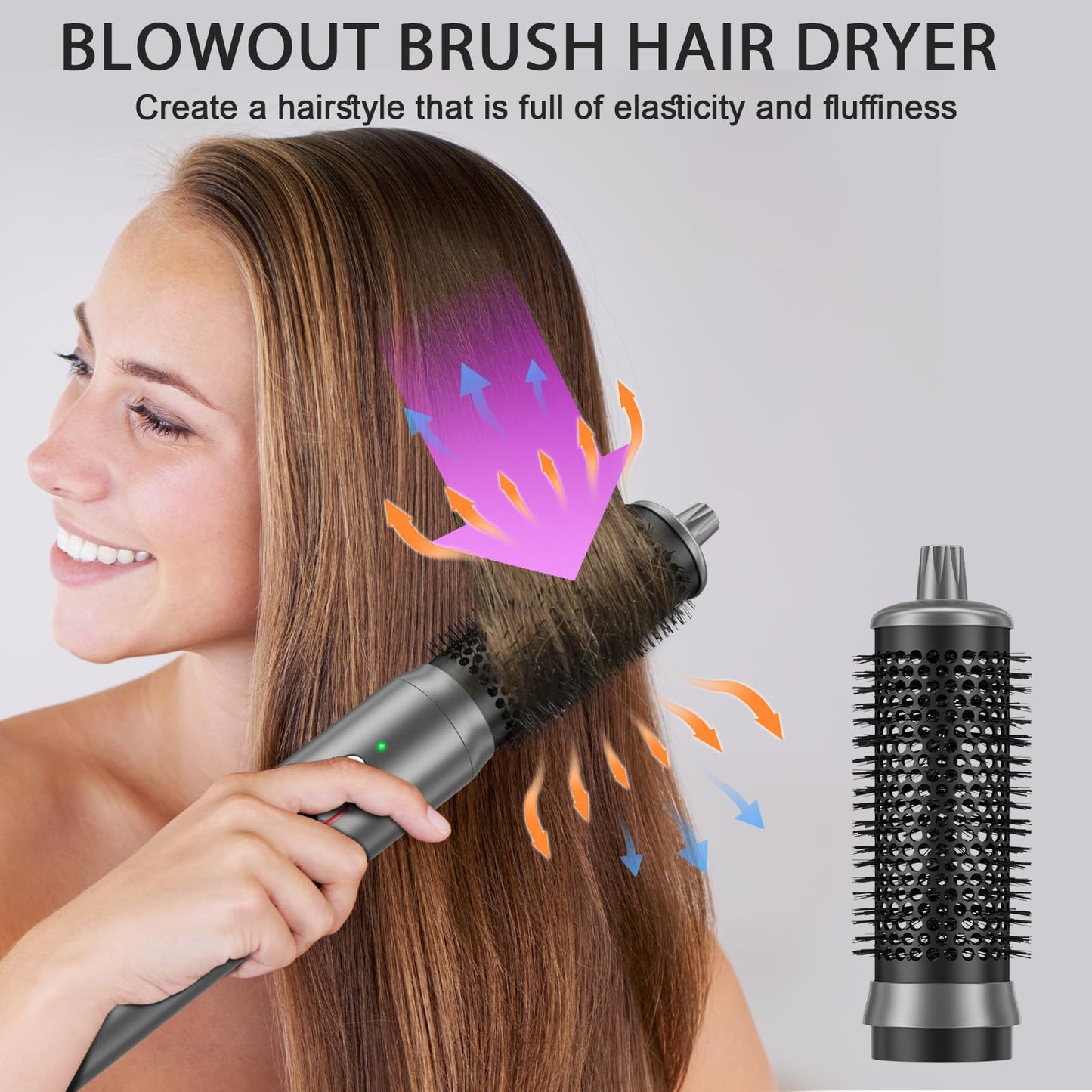AOMEES Professional Hot Air Styler & Drying System, 6 in 1 Powerful Hair Dryer Brush • Styling Without Heat Damage, with Air Curler, Hair Dryer, Volumizer Brush, Hair Straightener Brush, Smooth Comb