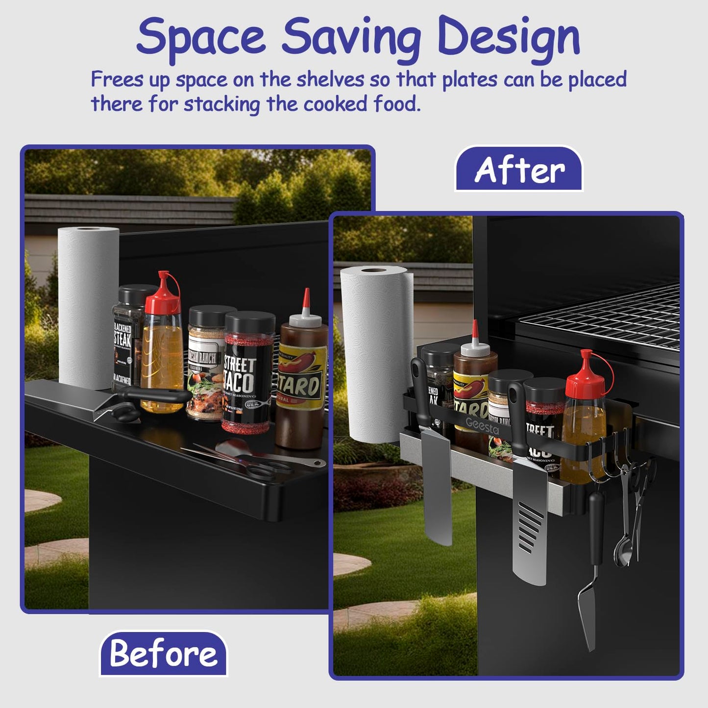 Geesta Upgraded Griddle Caddy for Blackstone 28"/36" Griddles/Weber Grill/Prep Cart, BBQ Grill Accessories Space Saver with Magnetic Tool Holder & Paper Towel Holder