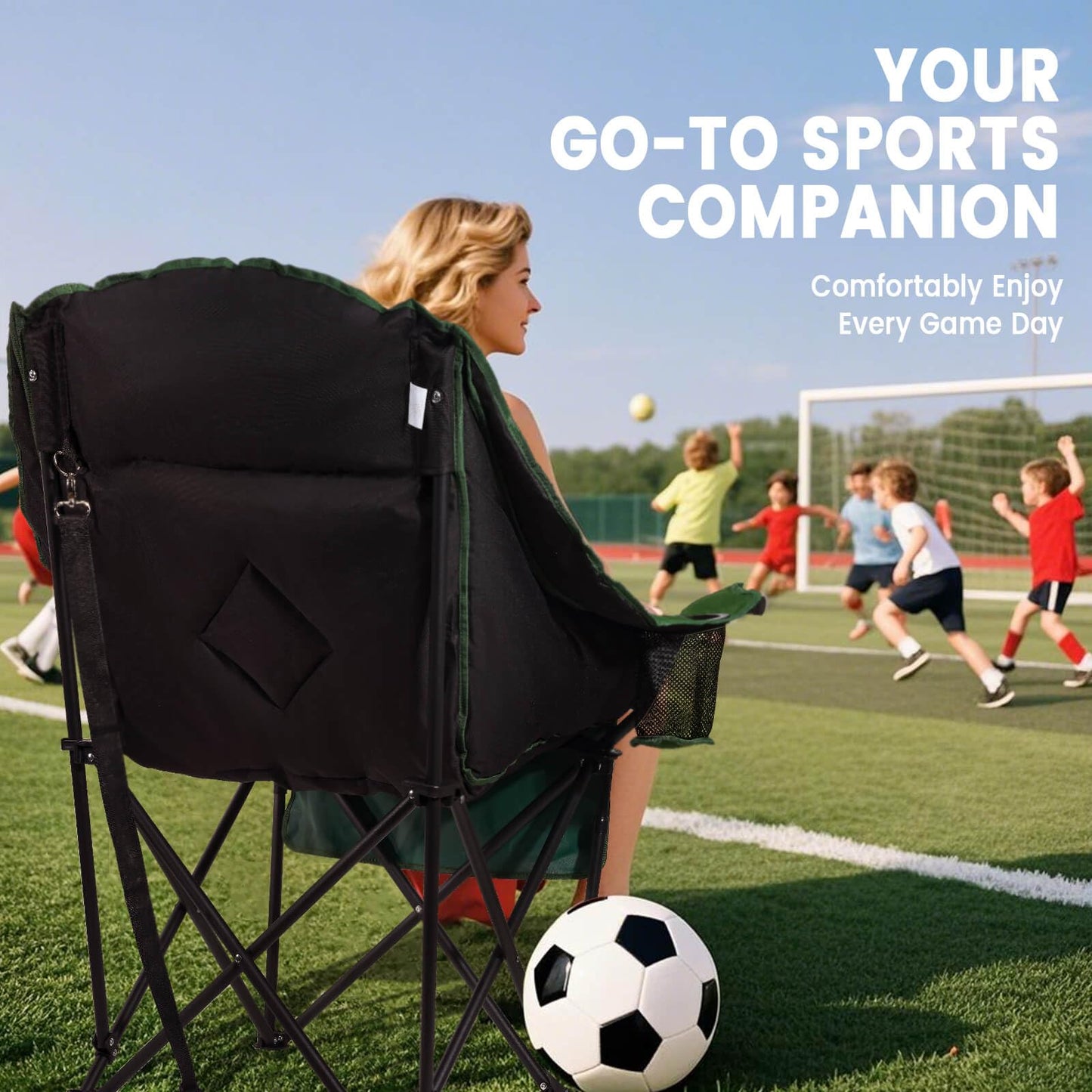 USKAU Oversized Camping Chair for Large Adults Heavy Duty 400 lbs Capacity, Comfortable Padded Folding Lawn Chair with Back & Headrest Support and Cup Holder, Portable Outdoor Chair with Carry Bag