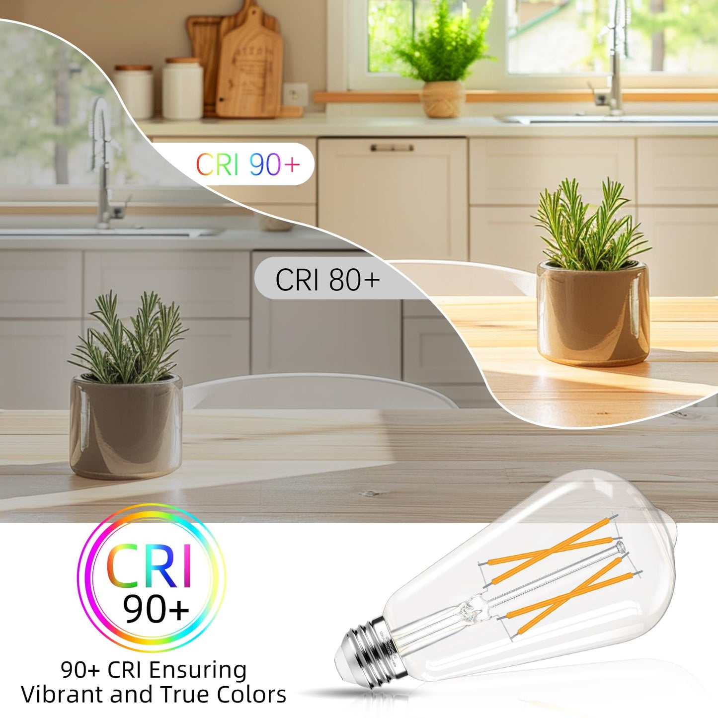 GvvooHome LED Edison Bulbs Dimmable, E26 Bulb 60 watt, Soft White 2700K, ST58 Vintage Light Bulbs, 90+ CRI, 6W 600LM, E26 Medium Base, Clear Glass, 10 Pack