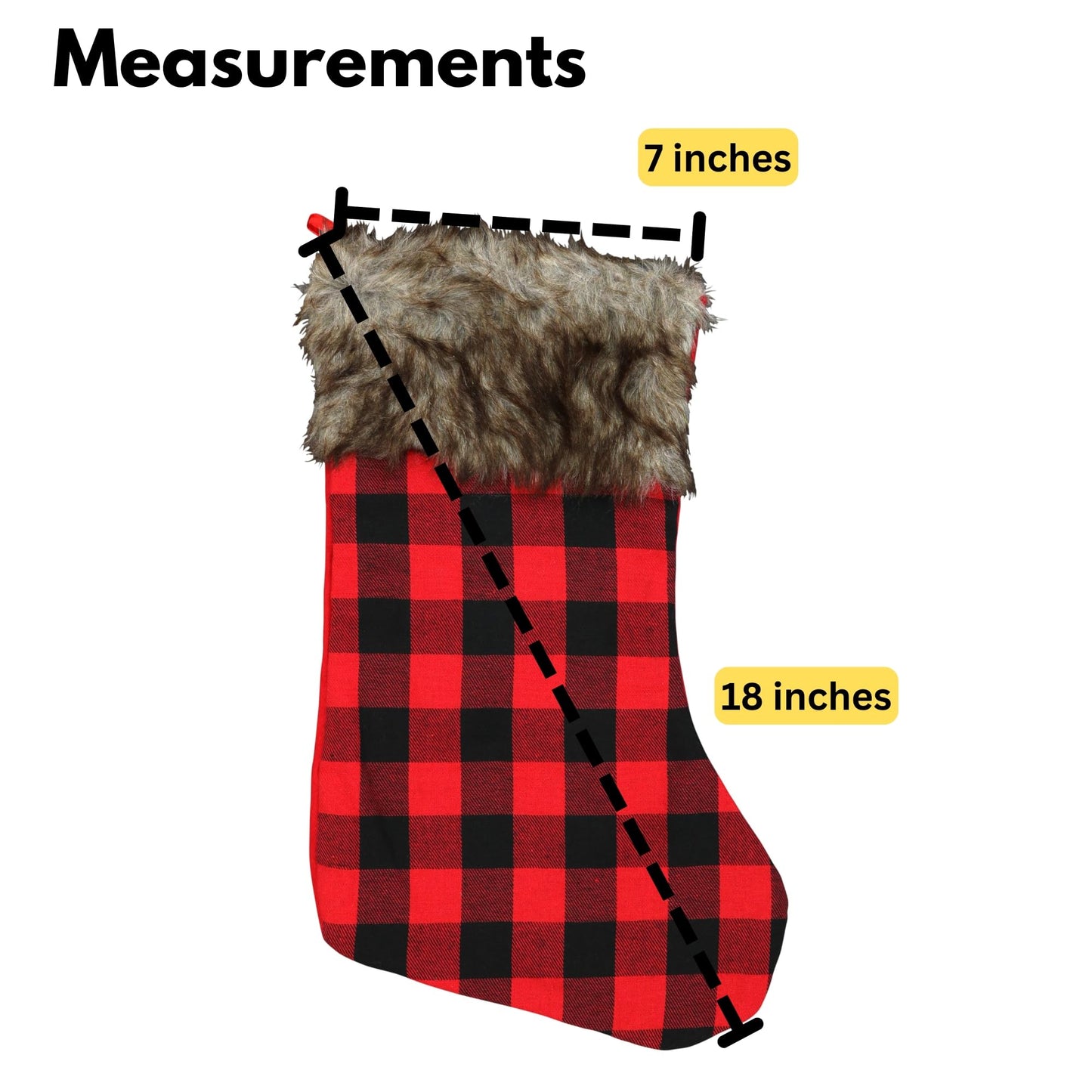 Iconikal 5-Pack Red Buffalo Plaid 18-Inch Christmas Stockings - Fabric Holiday Decor with Brown Faux Fur Cuff