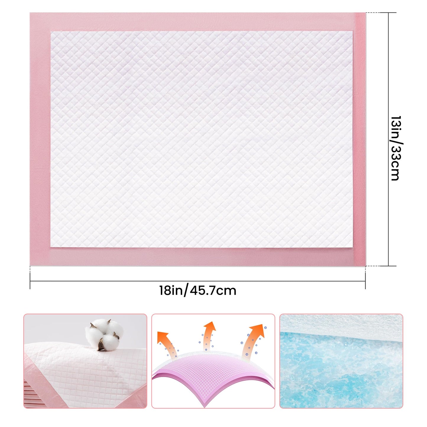 Pet Toilet Training Pads 100Count Disposable Puppy Pee Pads 18" x 13" for Dogs, Ultra Absorbent|Quick Dry|Leak-Proof Pet Potty Pads for Dog, Cat, Rabbits and Guinea Pigs (Pink)