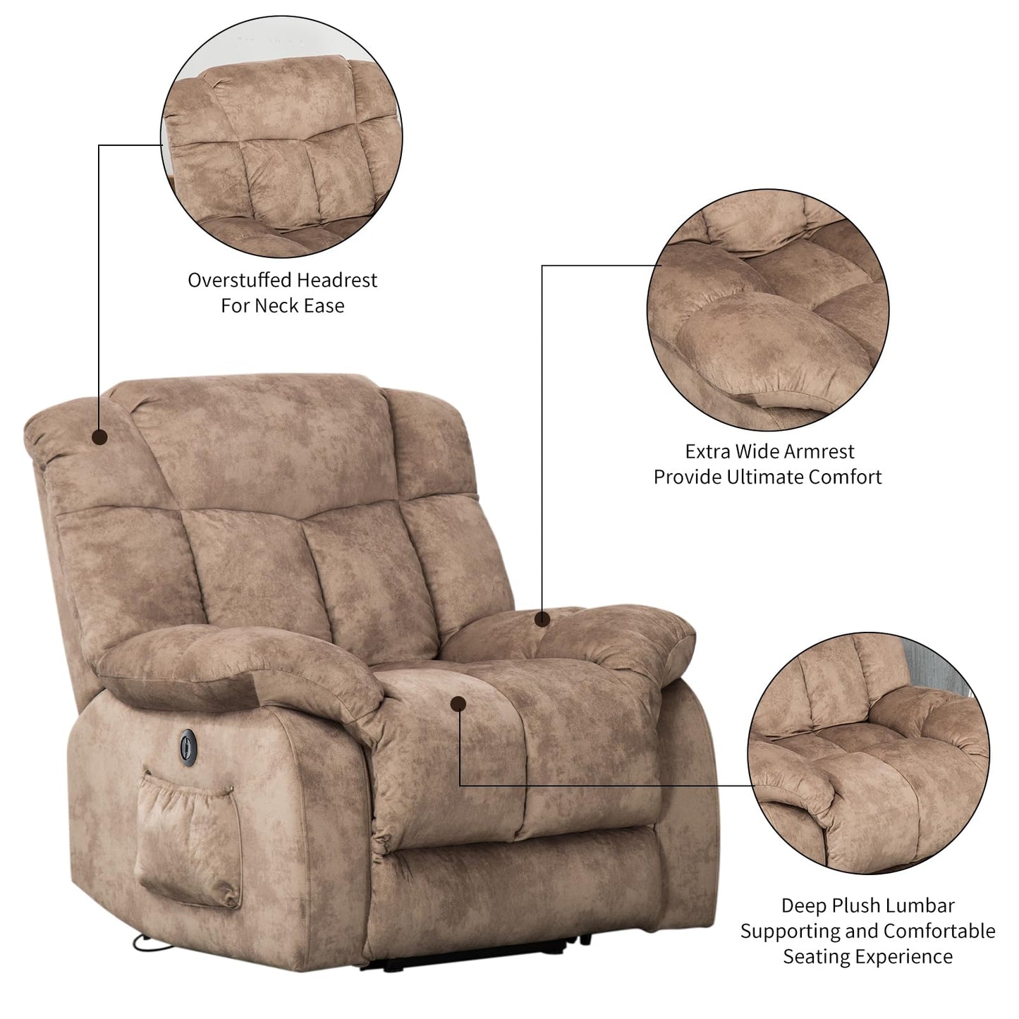 CANMOV Power Lift Recliner Chair for Elderly, Heavy Duty and Safety Motion Reclining Mechanism-Antiskid Fabric Sofa Living Room Chair with Overstuffed Design, Light Tan