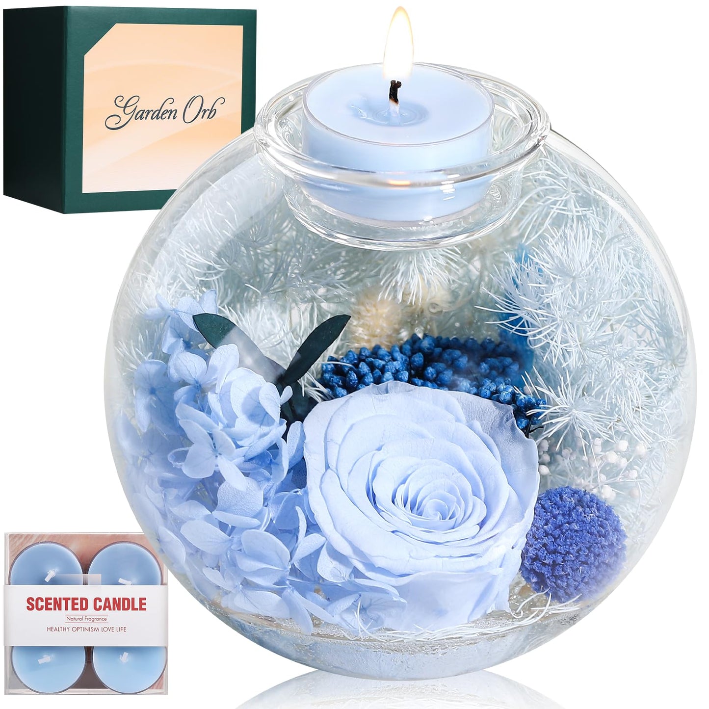 Aoshin Preserved Flowers Rose in Glass Dome with Aromatherapy Candle, Eternal Flowers Gift Set for Women Wife Girlfriend Mom Grandma - Mother Day Christmas Anniversary Birthday Gift (Blue-Rose)