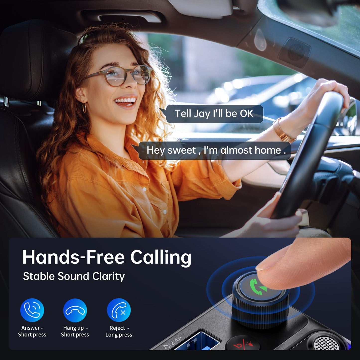 Syncwire Bluetooth 5.4 FM Transmitter Car Adapter 42W [Light Switch] [Stronger Dual-mic] [HiFi Bass Sound] [Fast Charging] Wireless FM Radio Stereo Music Adapter Hands-Free Calling Support USB Drive