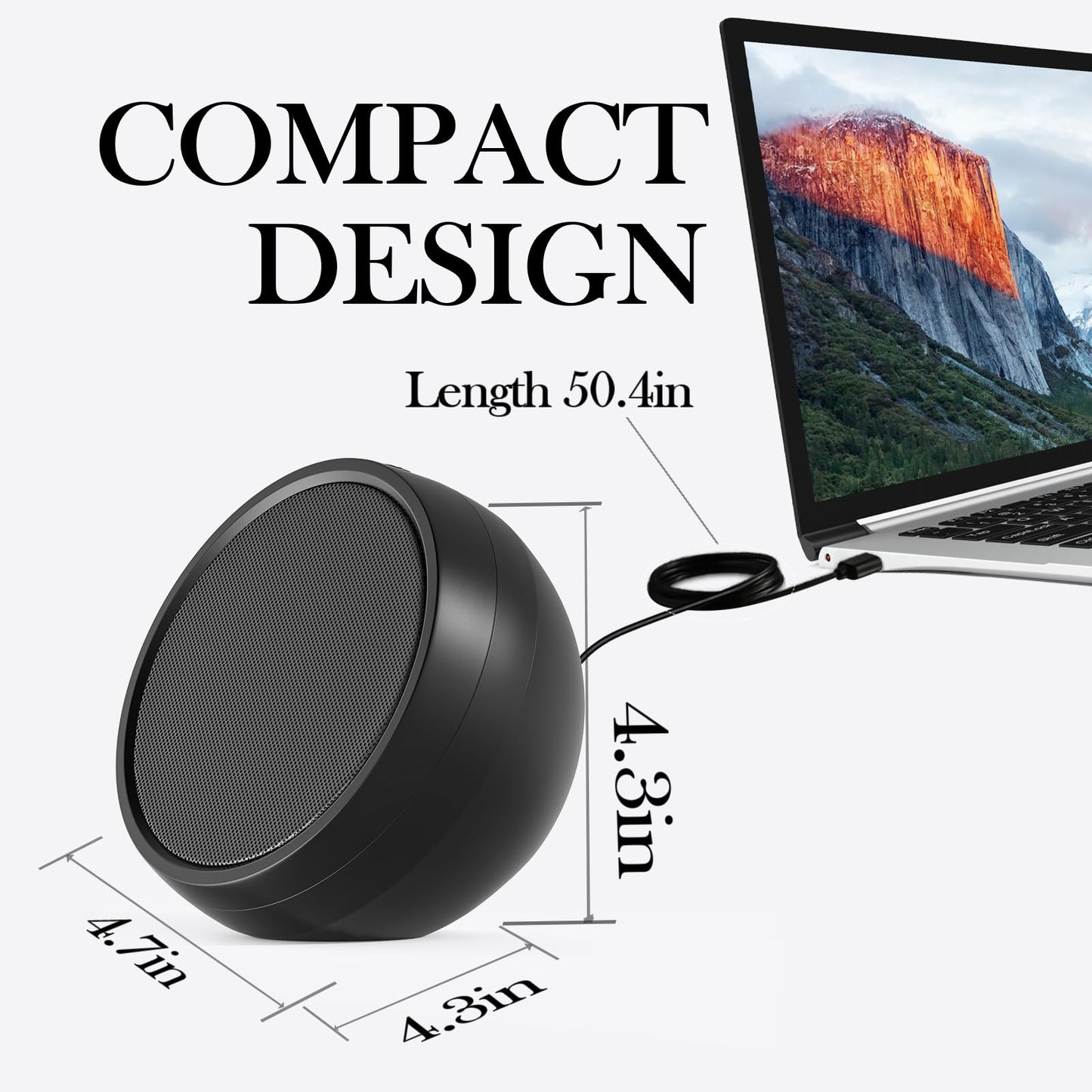 ABRRU USB Computer Speaker for Laptop, External Speakers for Desktop Computer with Crystal Clear Sound, Rich Bass and Volume Buttons, Plug-N-Play (Black)