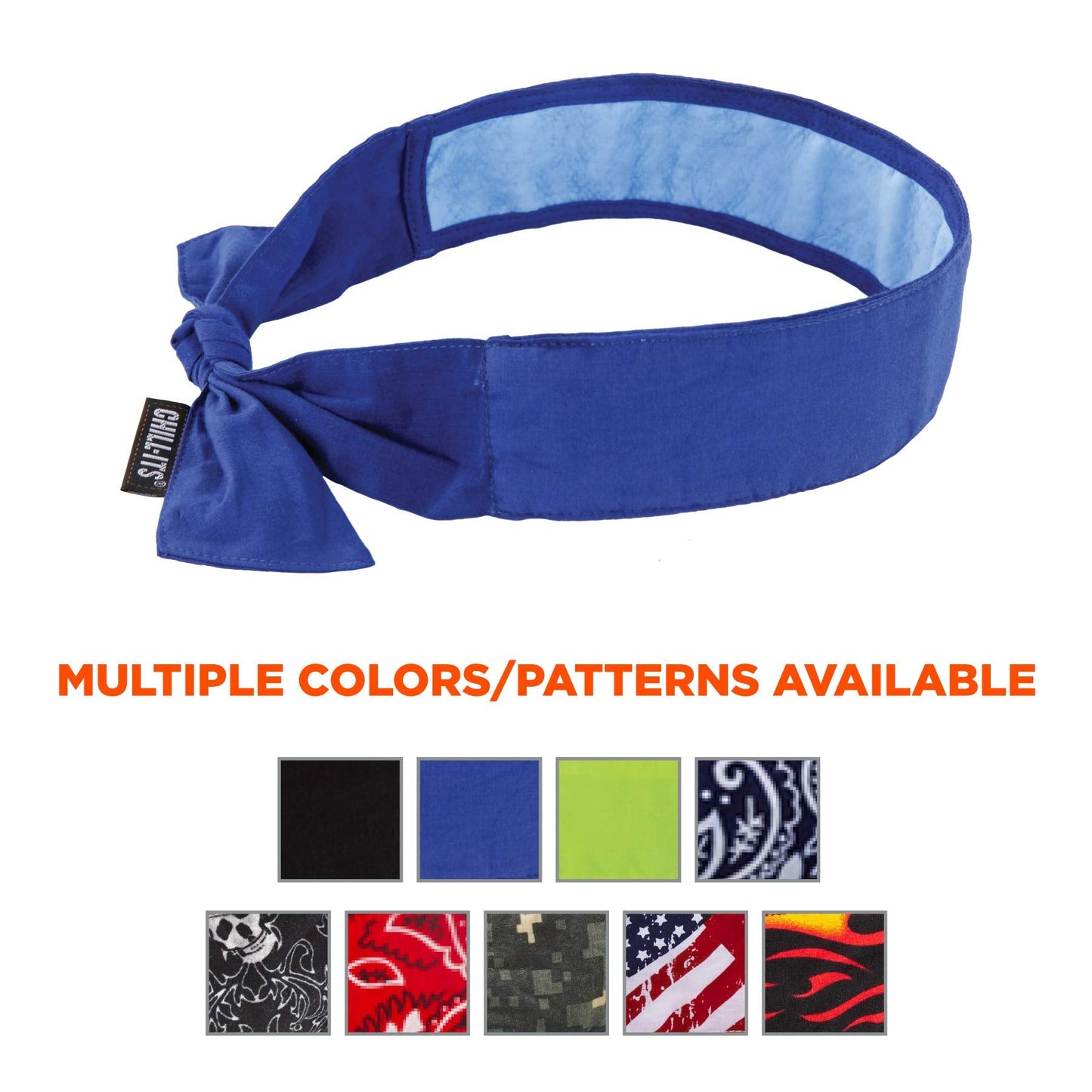 Ergodyne Chill Its Cooling Bandana, Lined with Evaporative PVA Material for Fast Cooling Relief, Tie for Adjustable Fit, Blue, 2-Pack