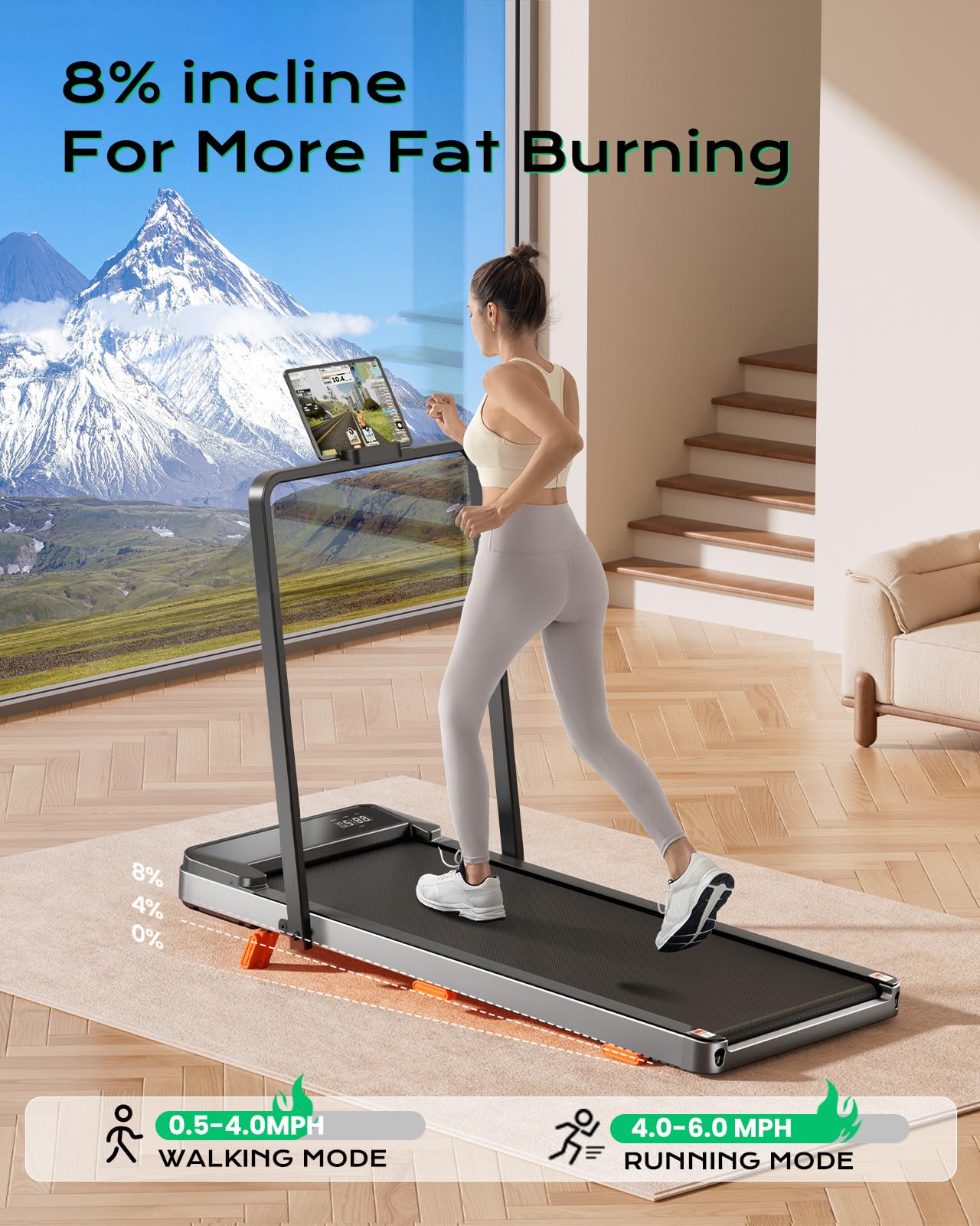 TREAFLOW Walking Pad,Treadmill with Incline for Home Office, 2.5HP Portable Under Desk Treadmill with 265 Lbs Capacity,Remote Control, Led Display