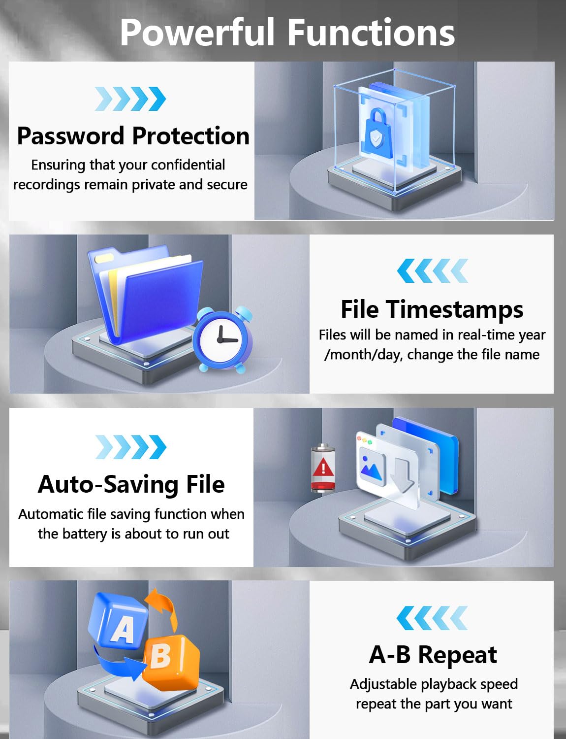 128GB Digital Voice Recorder With Playback - 3072 Kbps HD Voice-Activated Recording and Noise-Canceling, Audio Device for Lectures Meetings, A-B Repeat, MP3 Player
