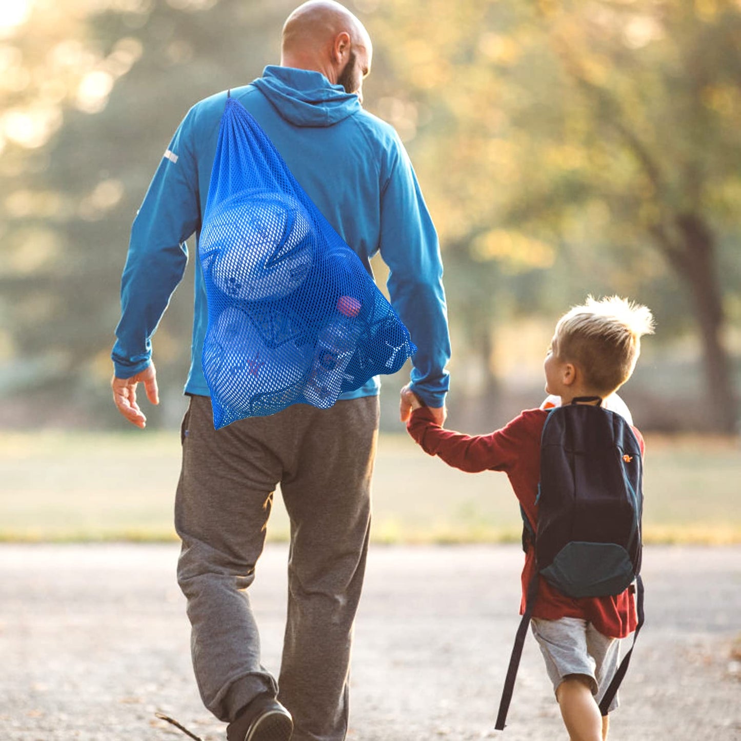 3 Pack Mesh Gear Bag Oversized 19" x 27" For Snorkel Scuba Swim Dive Gear Oversized Drawstring Net Bag for Sports Equipment, Gym, Beach, Pools Toys, Balls, Laundry, Scalloping Collect, Black & Blue