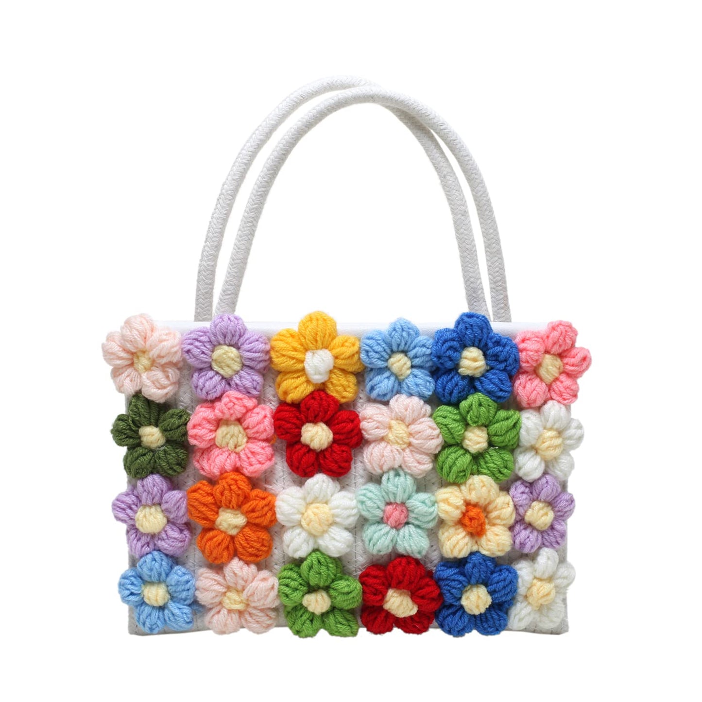 SUKUTU Women Small Flower Handwoven Crossbody Handbag Cute Multicolored Purse Bag Cotton Crochet Shoulder Bag