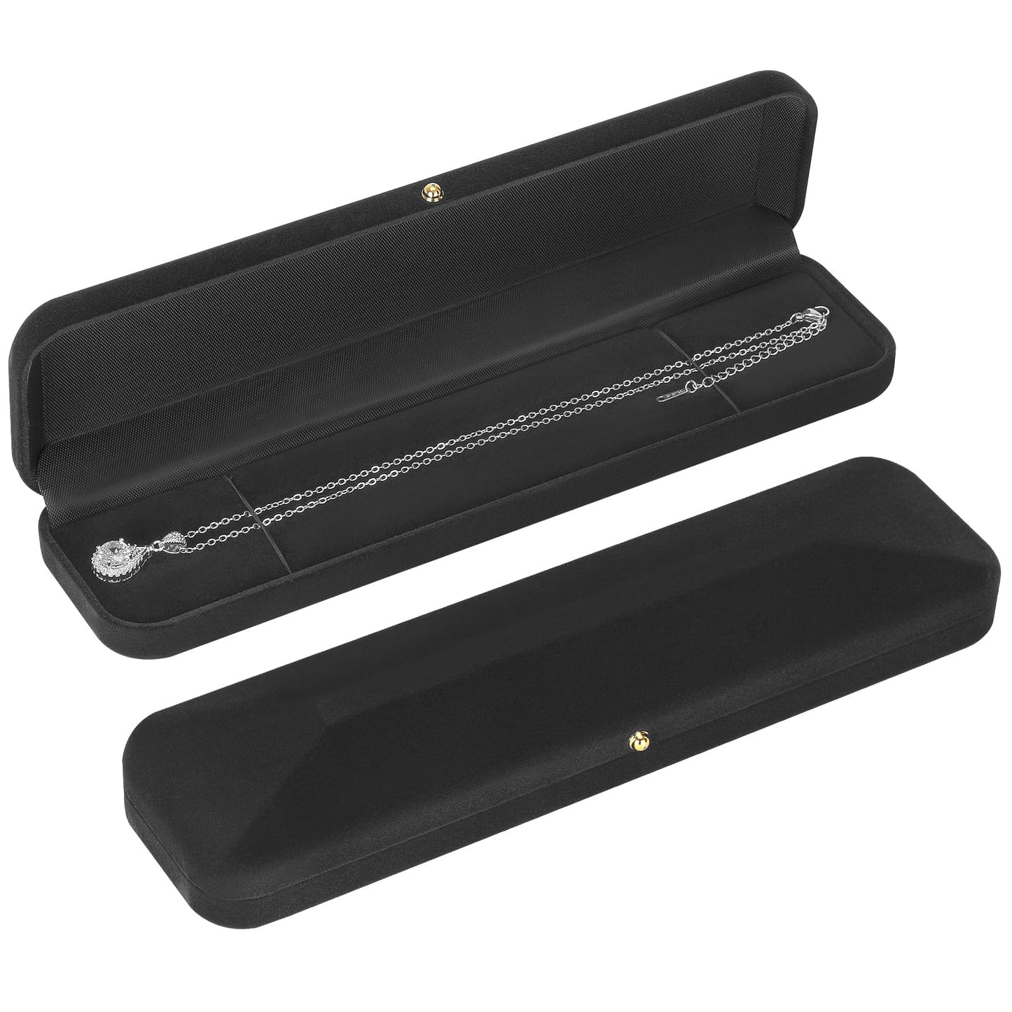 KUKUVR 2 Pieces Velvet Necklace Bracelet Gift Box, Jewelry Long Bracelet Holder case, Chain Display Storage Box for Women men girl (Black)