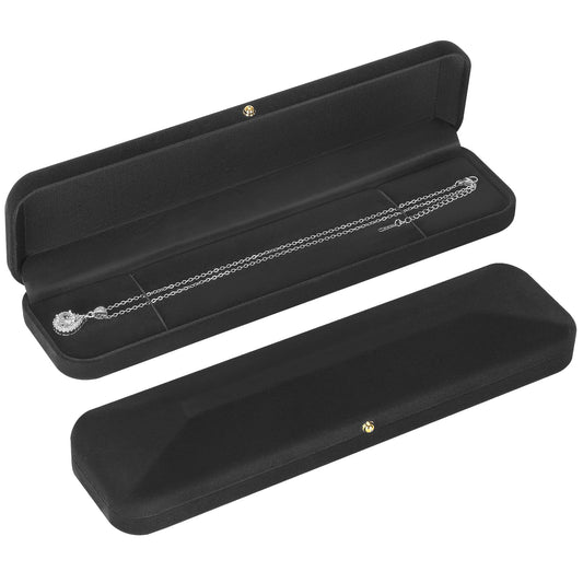 KUKUVR 2 Pieces Velvet Necklace Bracelet Gift Box, Jewelry Long Bracelet Holder case, Chain Display Storage Box for Women men girl (Black)