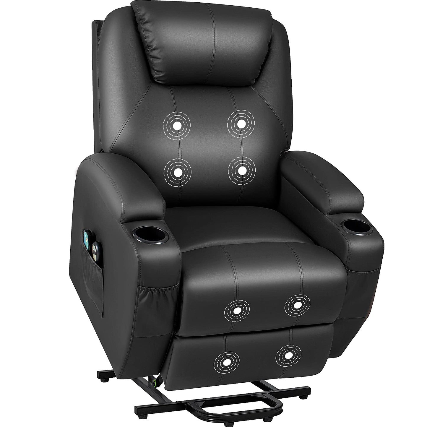 JUMMICO Power Lift Recliner Chair with Massage for Elderly PU Leather Modern Reclining Sofa Chair with Cup Holders, Remote Control, Adjustable Furniture (Black)