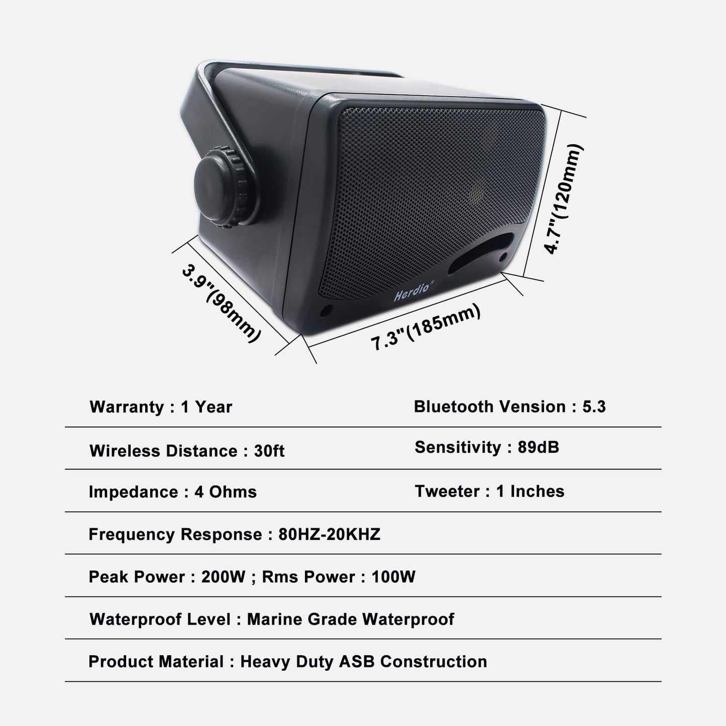 Herdio 3.5" Outdoor Bluetooth Speakers Wired Waterproof, 200W 3 Way Upgrade Premium Wall Mount Speakers, Durable Mountable Loud Sound System for Patio Indoor Deck Garage (Black Pair)