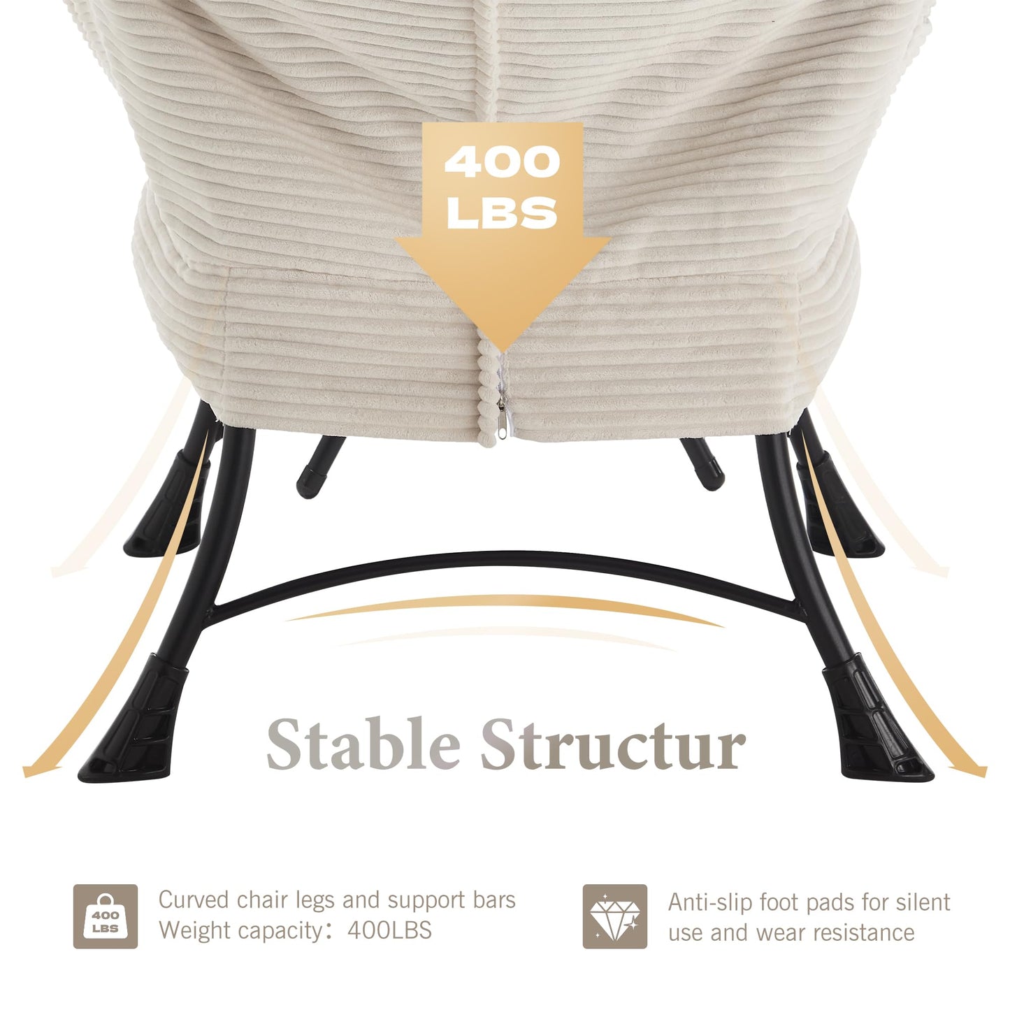 HOMEFUN Lazy Chair with Ottoman Bedroom Chairs for Adults Modern Lounge Accent Chair with Armrests, Ergonomic Footrest for Small Spaces, Comfy Reading Chair for Living Room, Bedroom, Office White