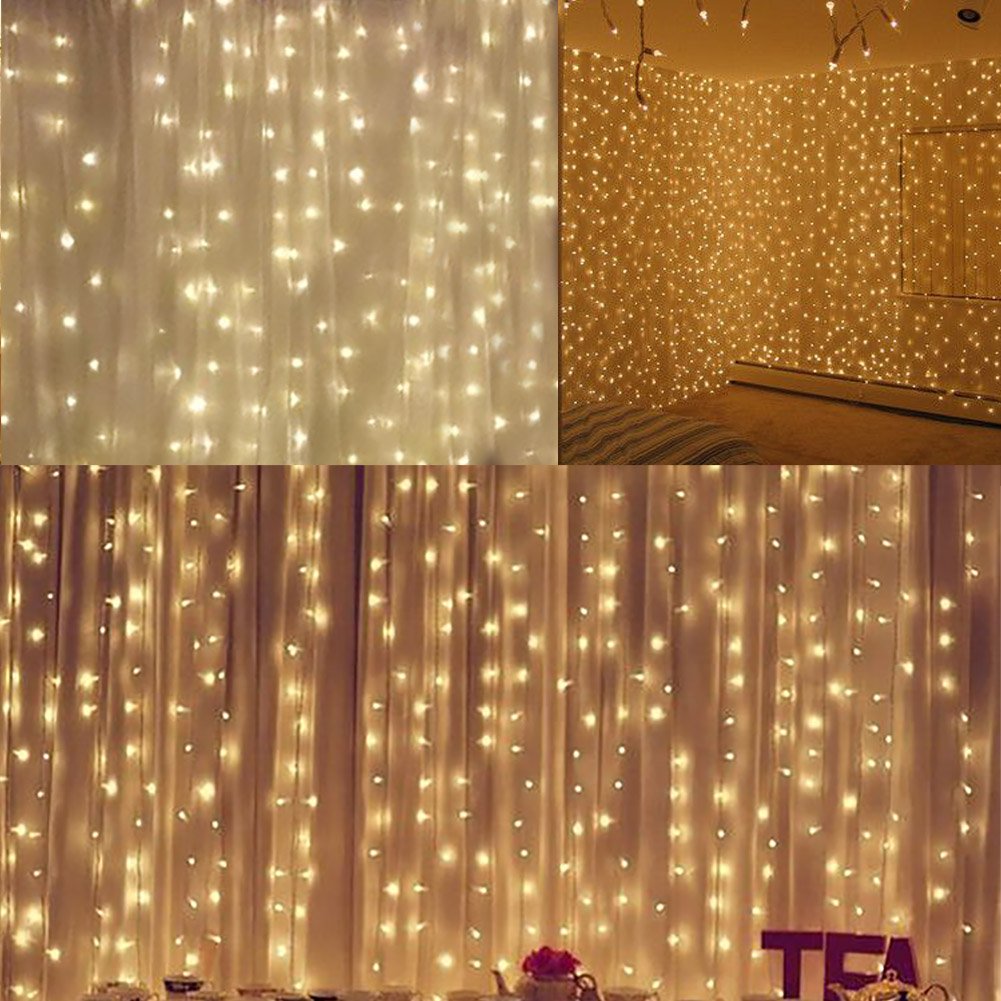 Twinkle Star 600 LED Window Curtain String Light for Wedding Party Home Garden Bedroom Outdoor Indoor Wall, Warm White