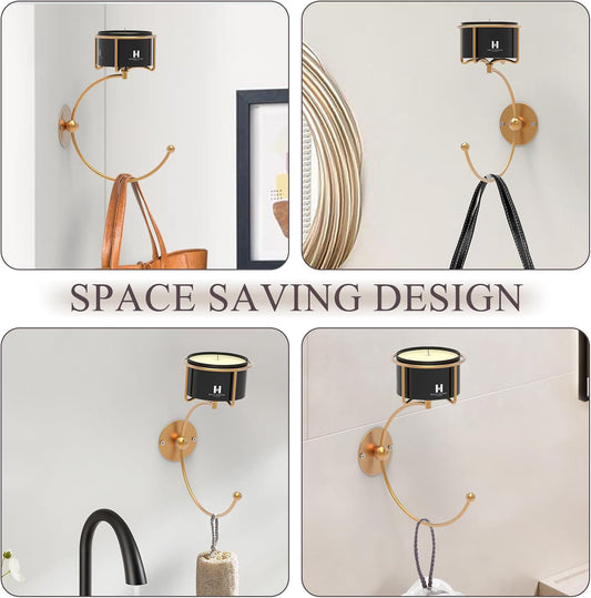 Vintage Metal Gold Bathroom Towel Holder with Rustic Candle Holder - Gold Rustproof Wall-Mounted Organizer for Farmhouse, Kitchen and Bedroom Decor