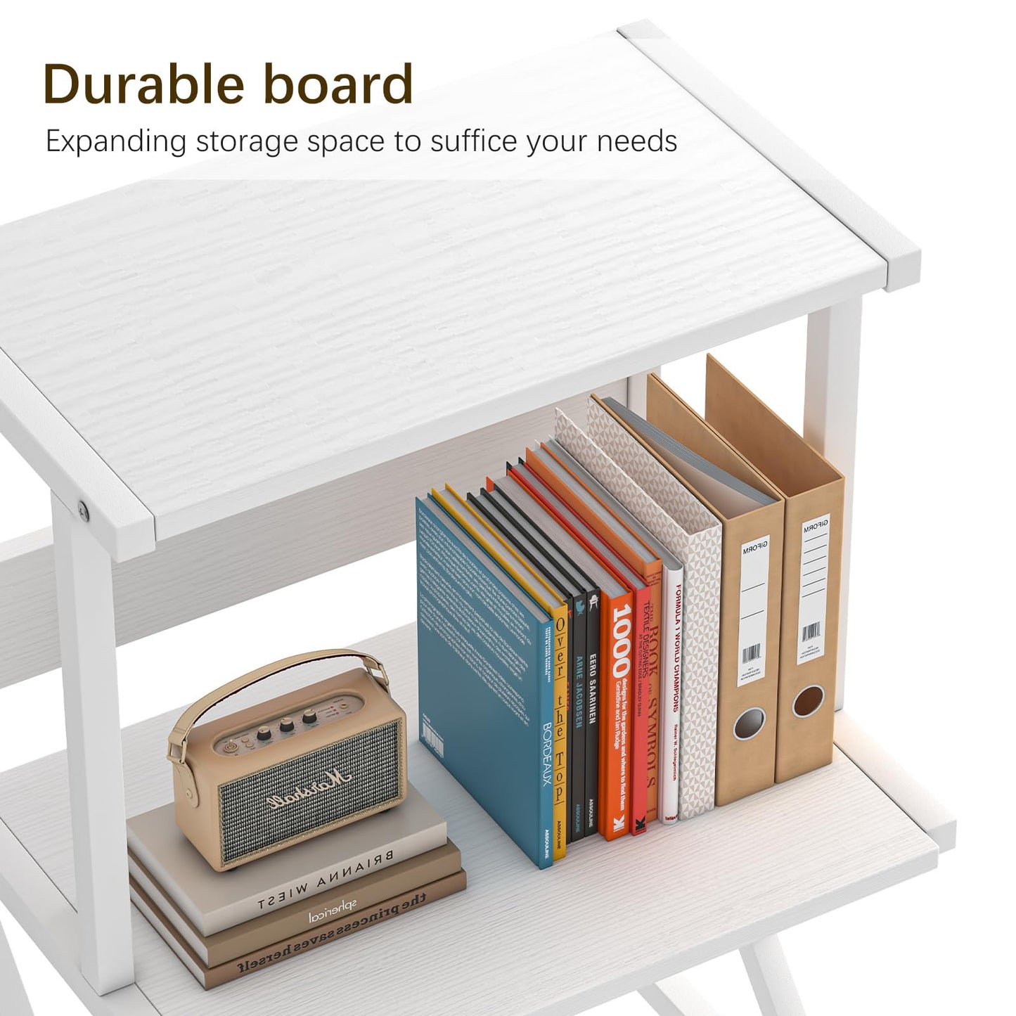 aboxoo Desktop Printer Stand with 3 Tier Wood Storage Shelves,Under Desk Printer Table,Multi-Purpose Home Office Desk Organizer for Fax Machine, Scanner (White)