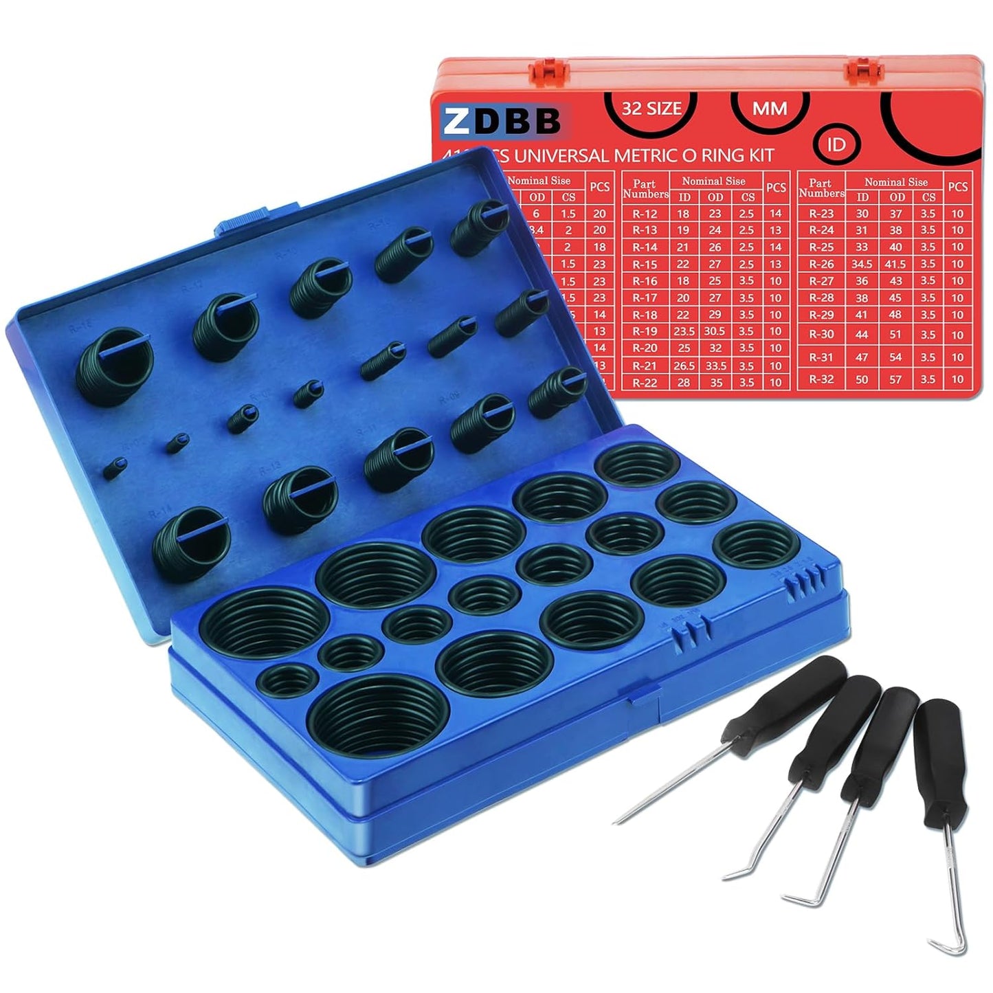 595 Pcs Automotive AC O Rings Kit, SAE and Metric Air Conditioning Orings Assortment Set for Car A/C Compressor and Professional Plumbing Faucet Seal Repair with 4 Pick & Hook (Green)