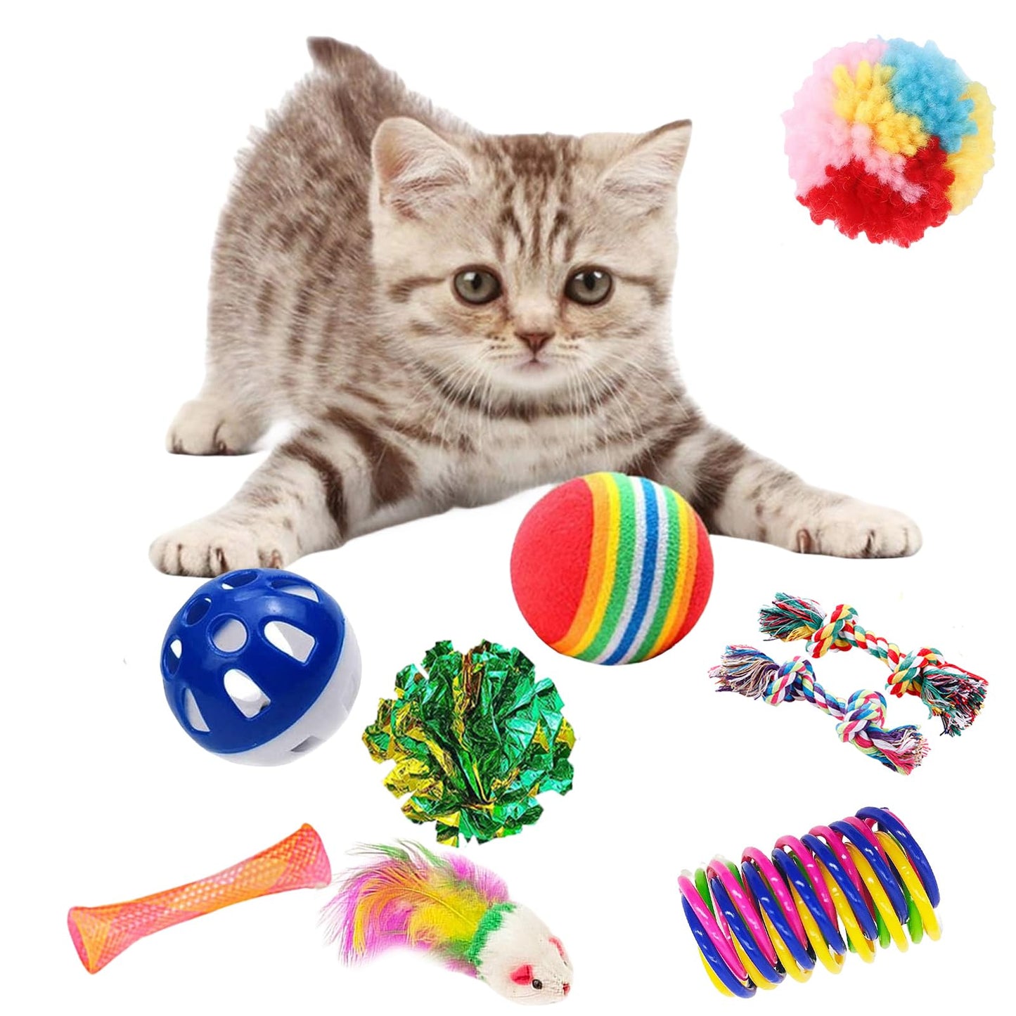 KITCHSTAR 46 PCS Cat Toys for Indoor Cats, Kitten Toys with Cat Spring Toy, Mint Catnip with Crinkle Mouse Ball for Indoor Cats Kittens Exercise