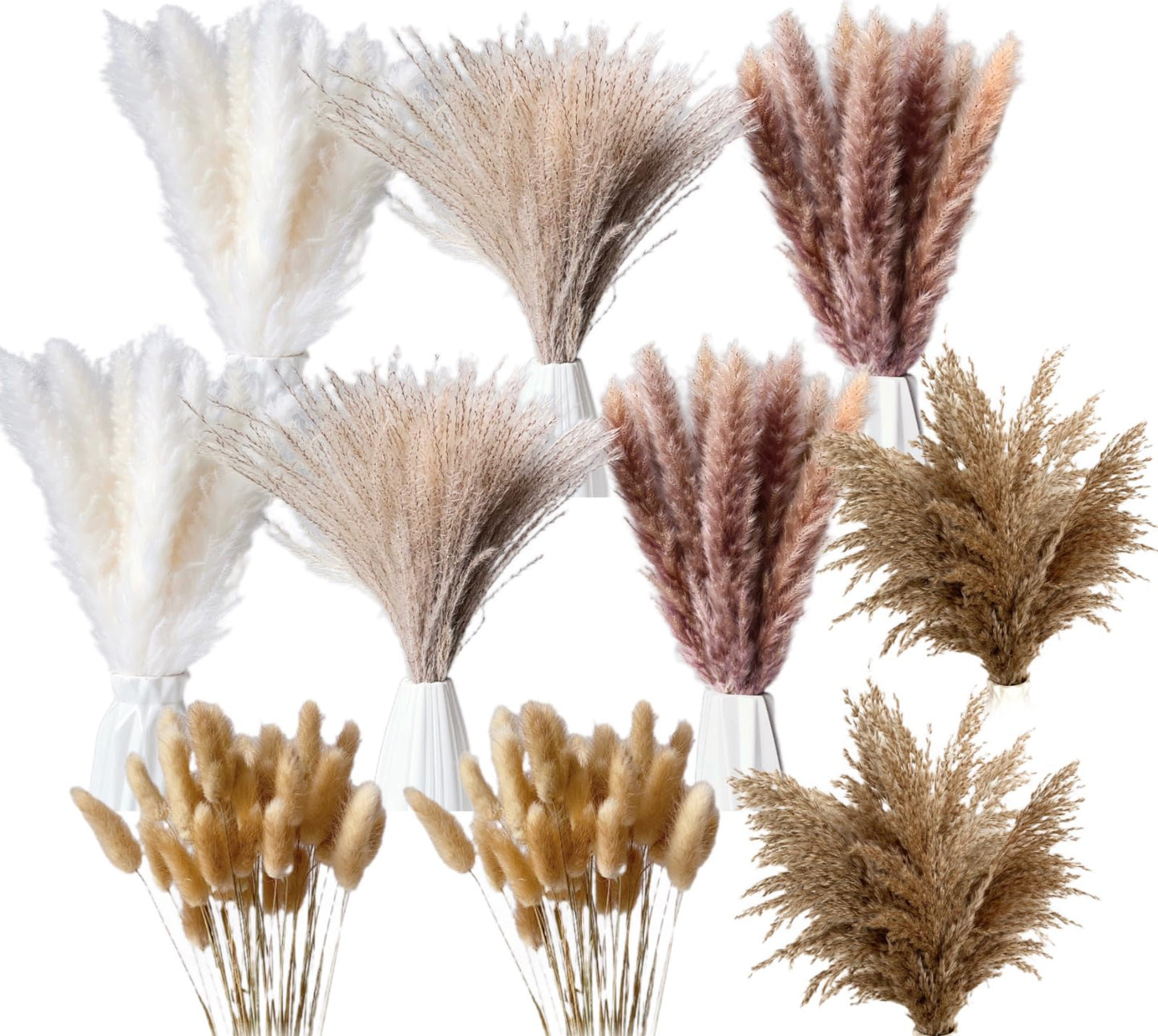 300 Pcs Dried Pampas Grass Bulk, Boho Dried Flowers Bouquet Pampas Grass Decor for Rustic Wedding Tables Centerpiece, Fluffy Pompas Grass for Home Office Party Baby Shower Birthday Western Table Decor