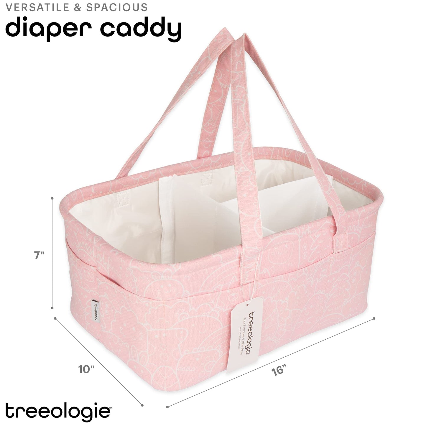 Baby Diaper Caddy Organizer Basket for Nursery Changing Table - Car Storage Tote Bag for Nappy, Diapers, and Wipes - Newborn Registry Shower Gift for Girl and Boy Must Haves - Travel Bin (Pink)