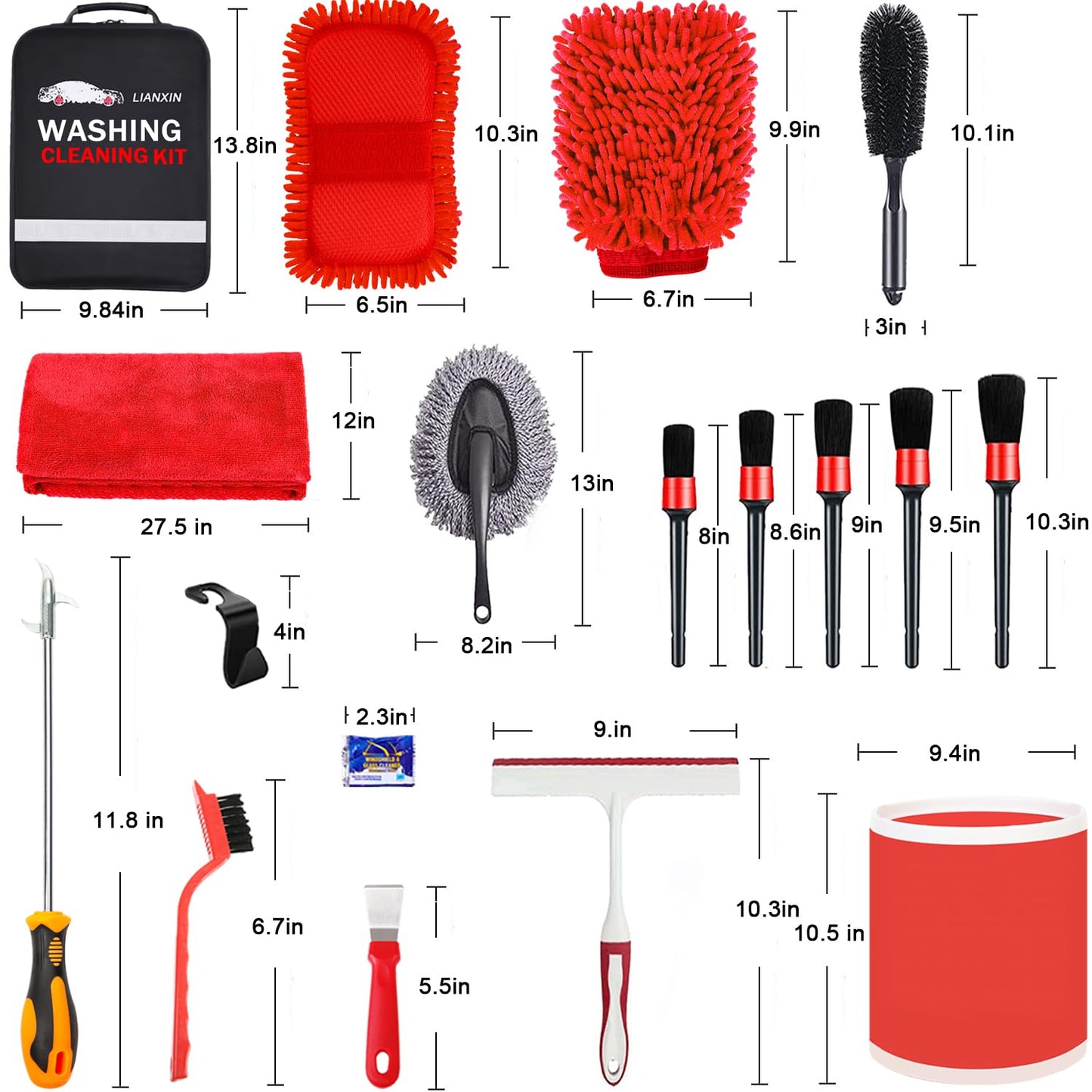 LIANXIN Car Wash Kit Car Wash Cleaning Kit Car Wash Foam Gun Sprayer Microfiber Sponge and Towels Car Foam Gun Tire Brush Collapsible Bucket Car Washing Kit
